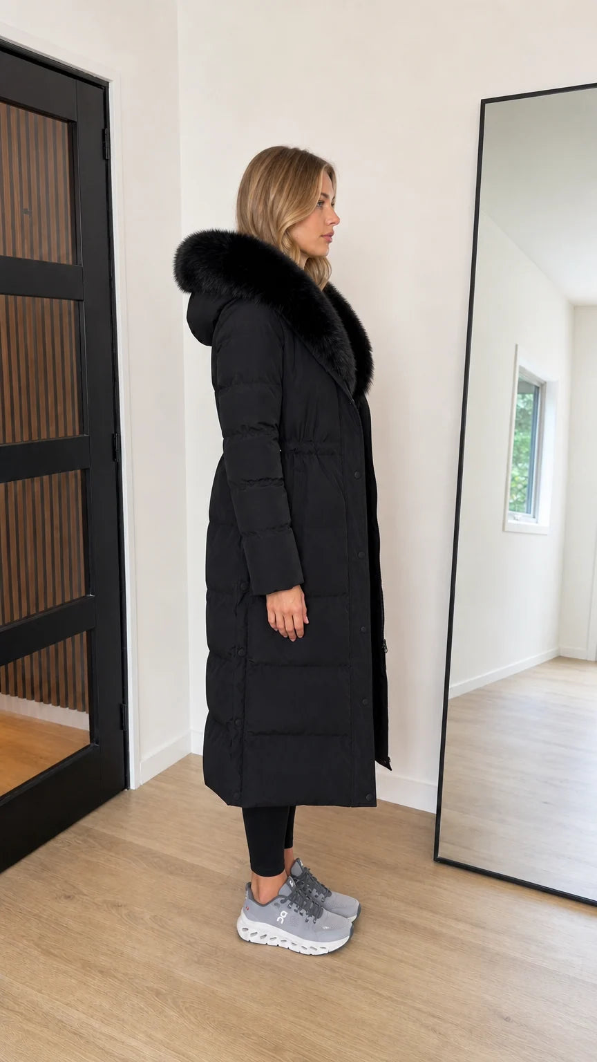 Women's Hooded Maxi Puffer Coat with Plush Trim Long Winter Parka