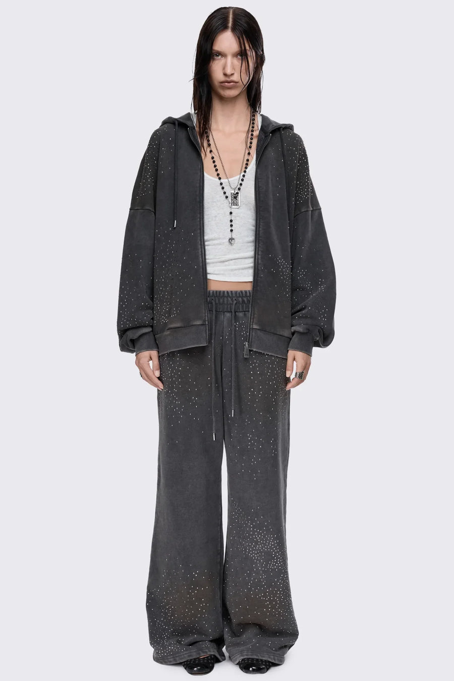 Gleam Mud Wash Rhinestone Sweatpants
