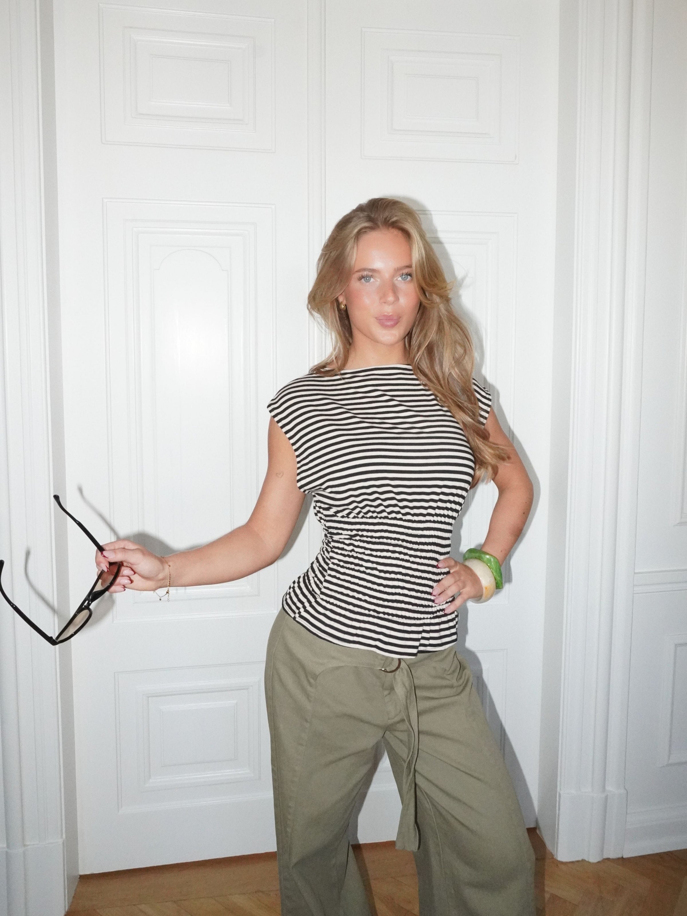 Bianca striped smock top - Brown/white