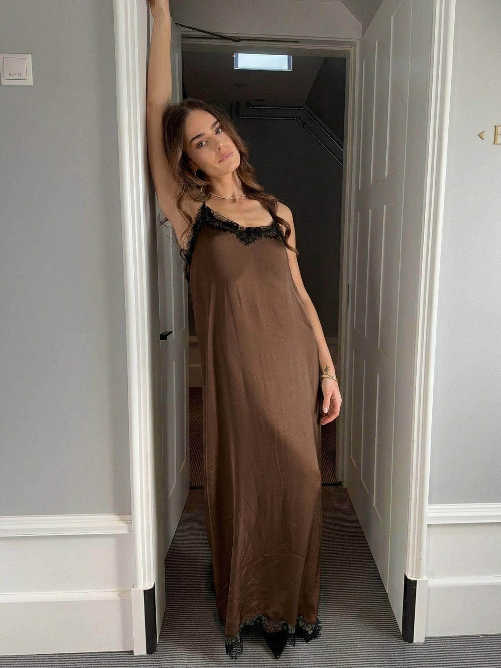 Sikka lace satin maxi dress - Brown
