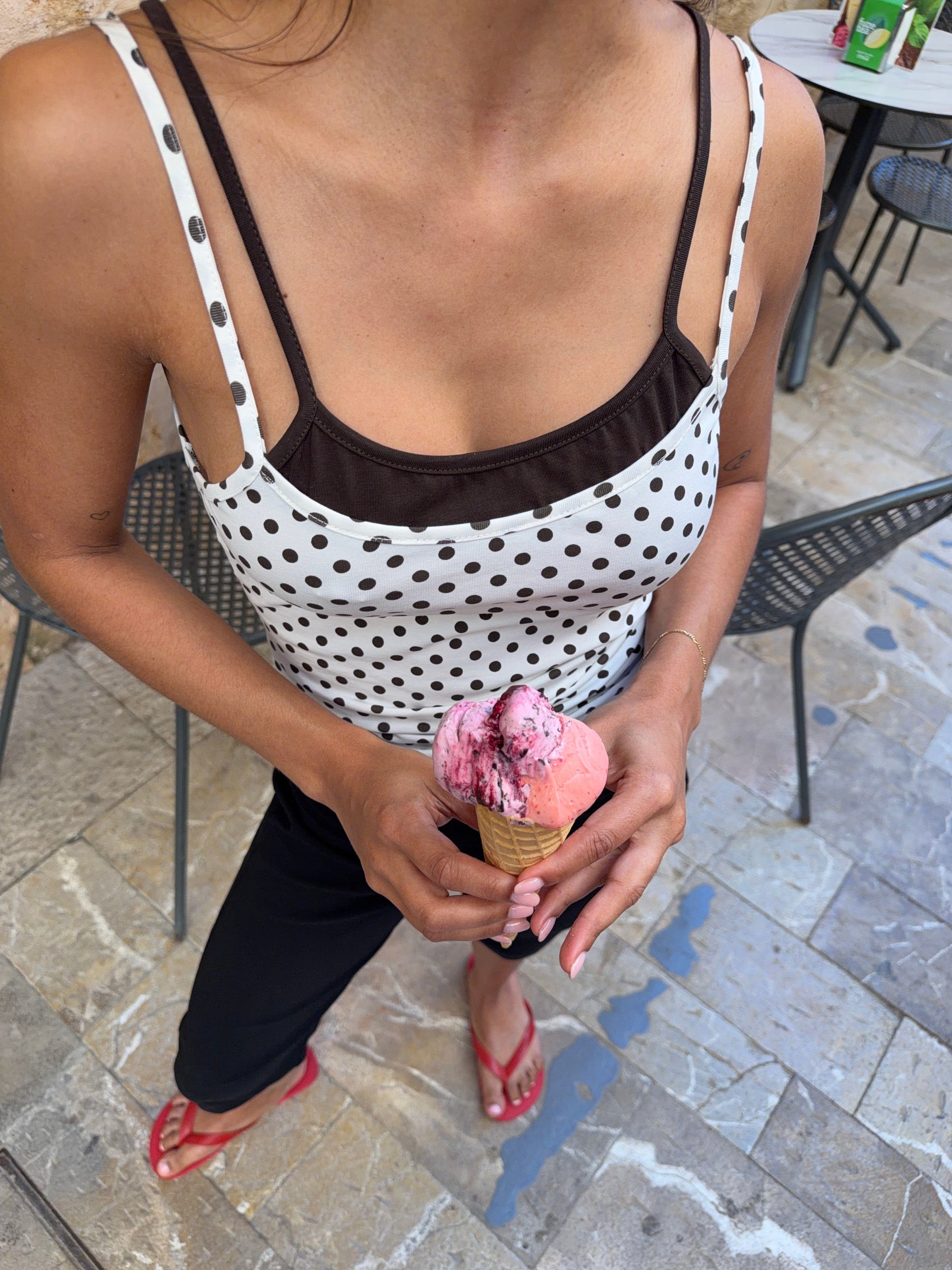 Vanja double-layer top - Brown/white