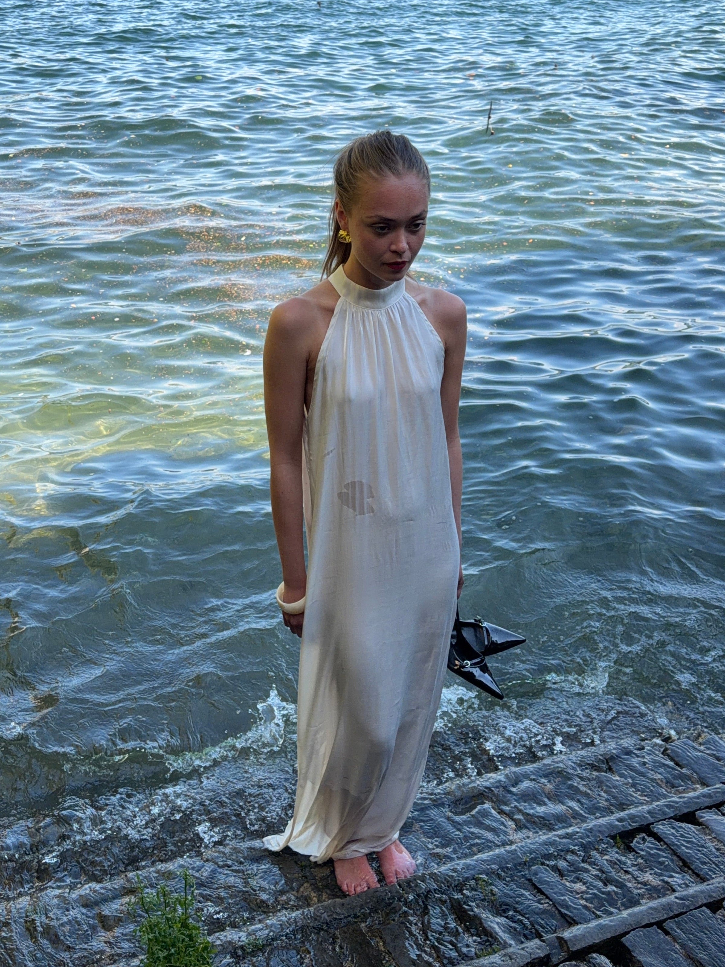 Rigmor high neck maxi dress - Creme white