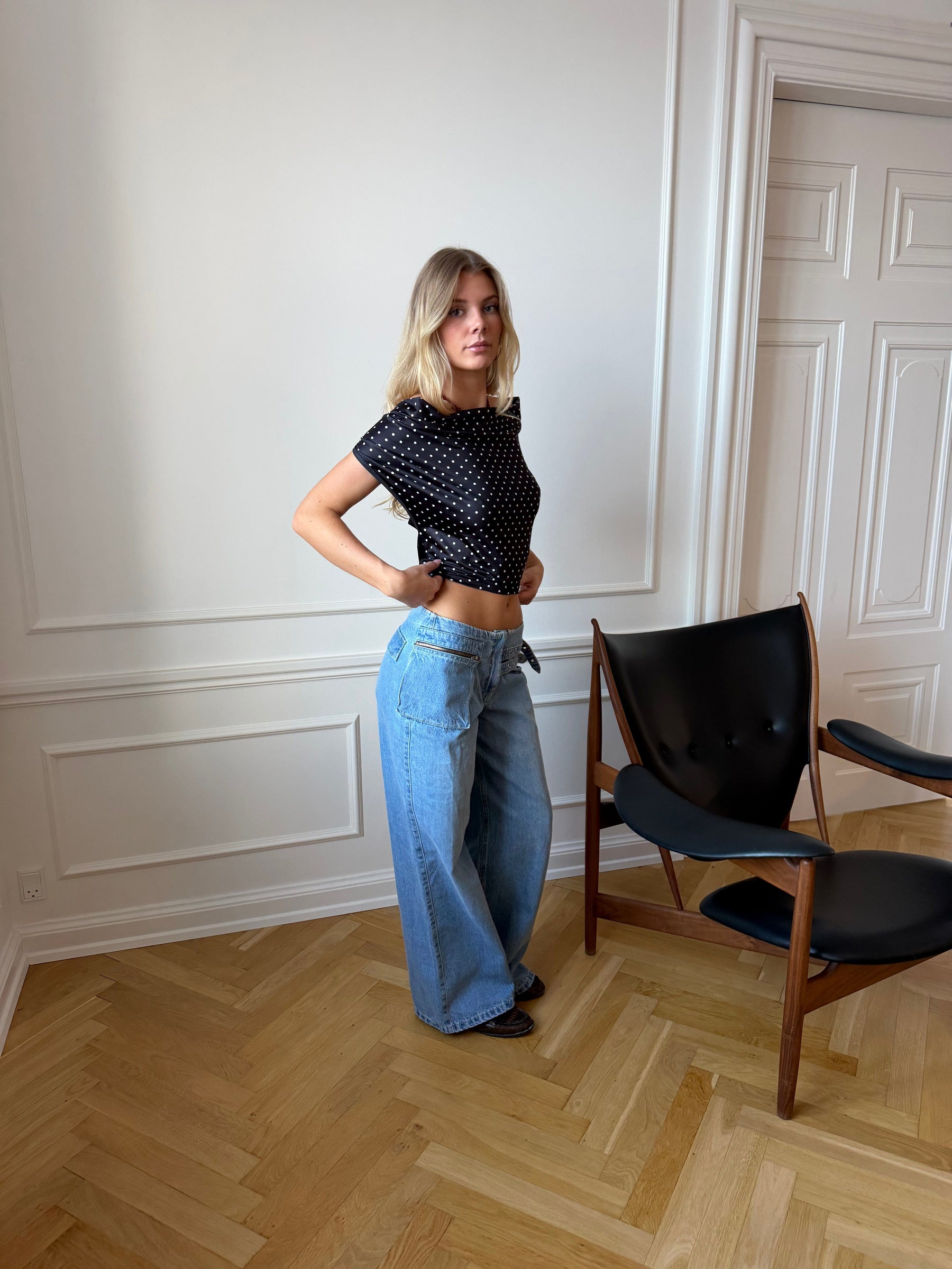 Ester belt detail pants - Medium blue