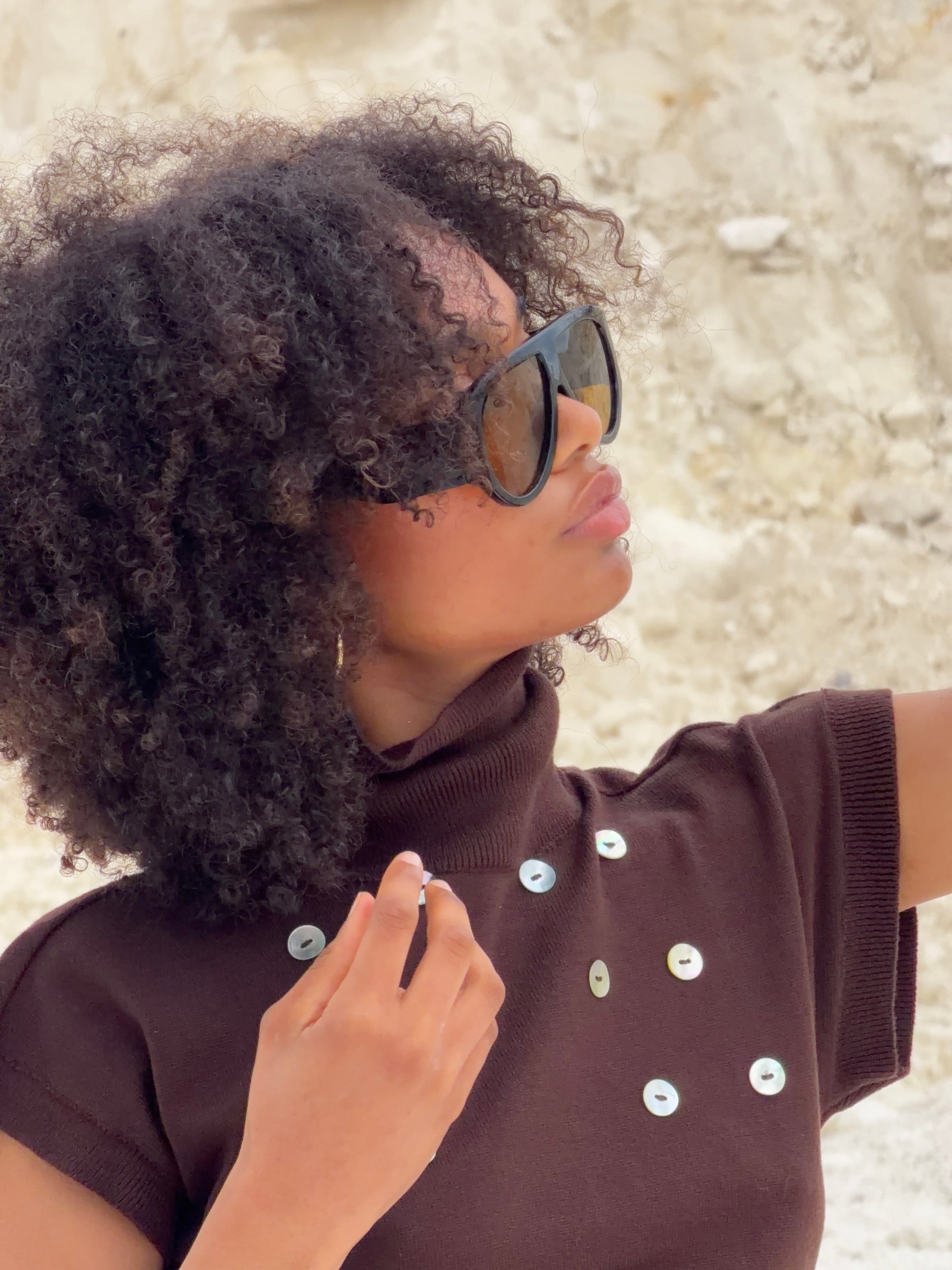 Bea high neck knitted top - Dark brown