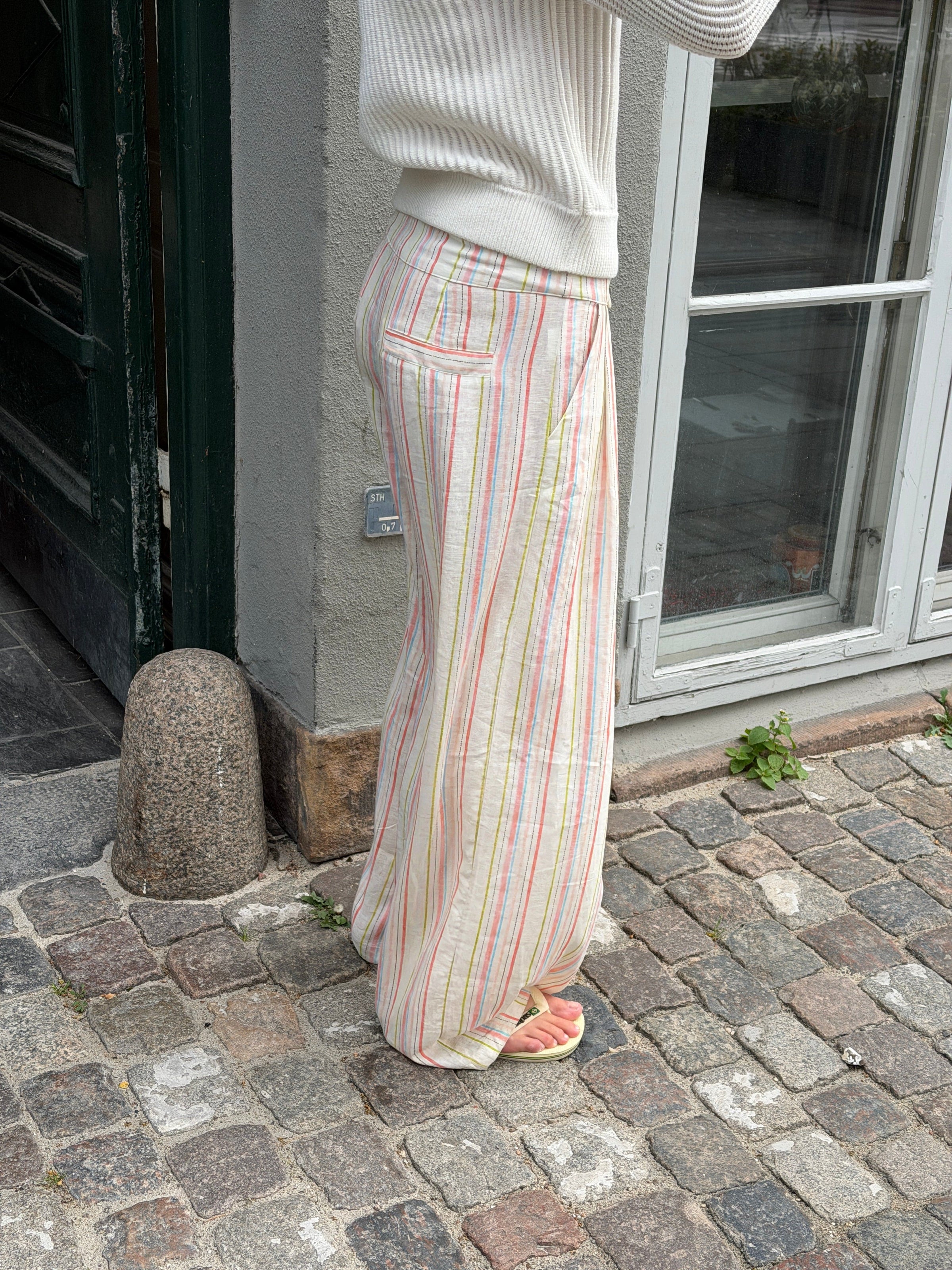Lira striped loose linen pants - Cream white