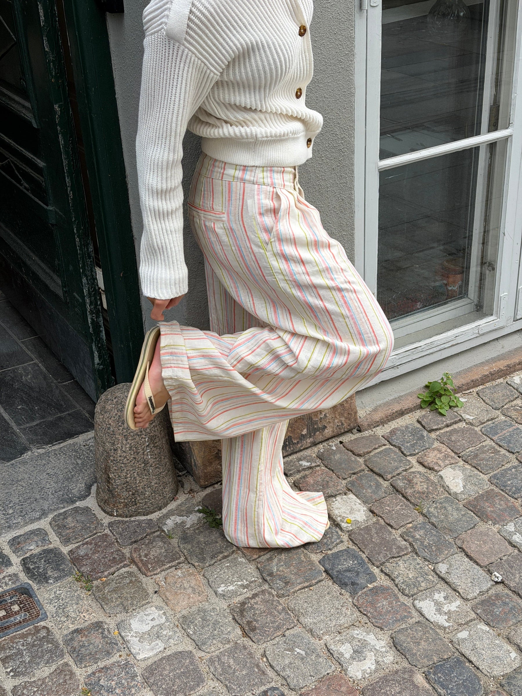 Lira striped loose linen pants - Cream white