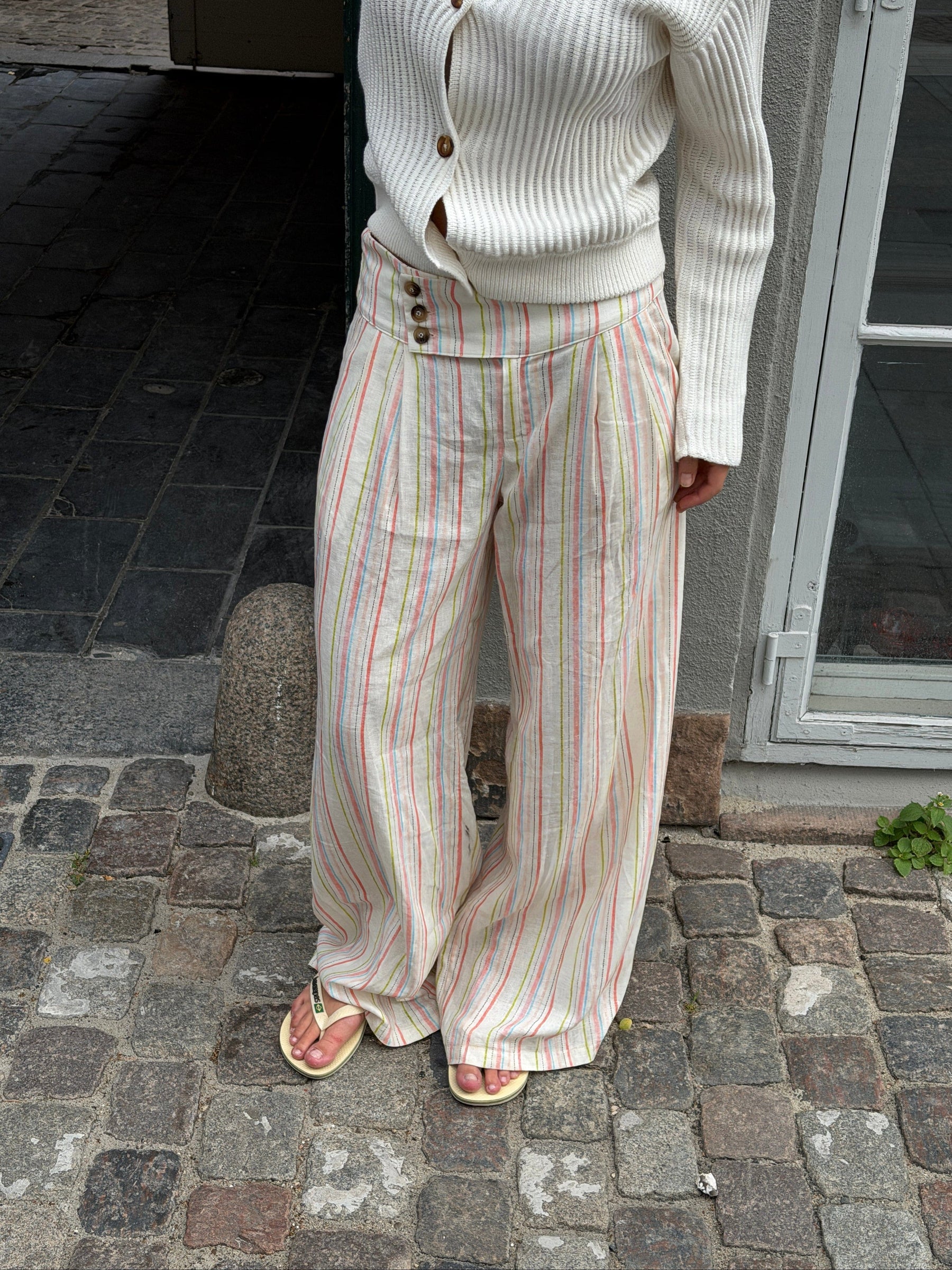 Lira striped loose linen pants - Cream white