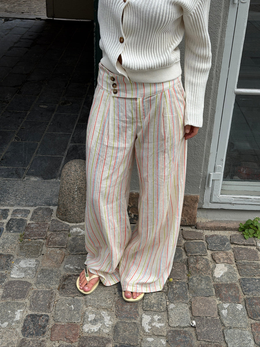 Lira striped loose linen pants - Cream white