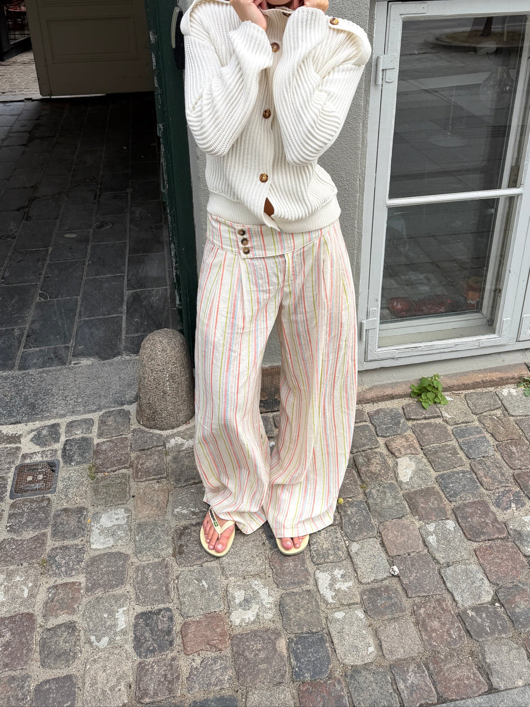 Lira striped loose linen pants - Cream white