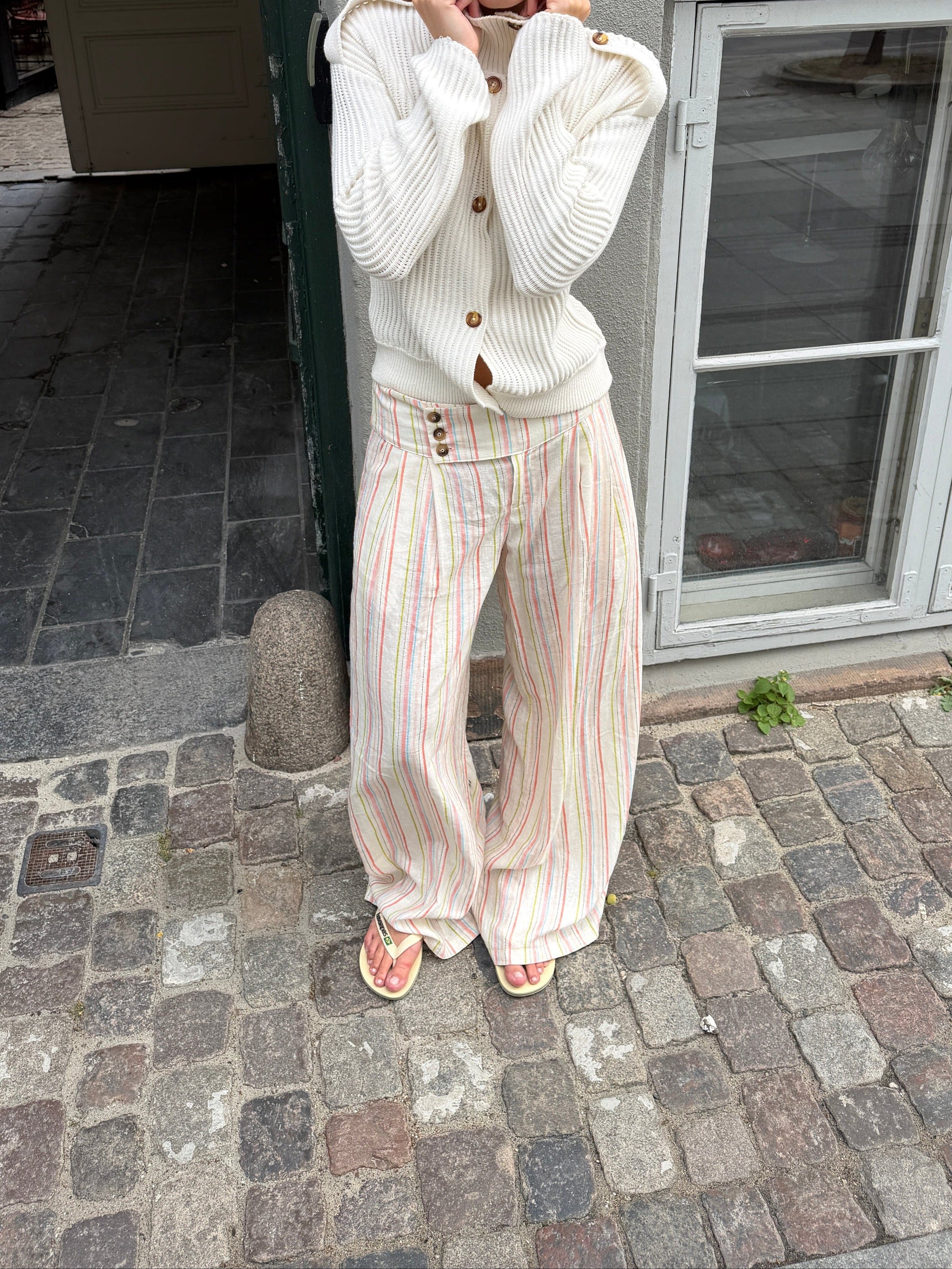 Lira striped loose linen pants - Cream white