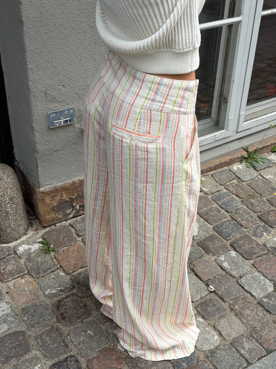 Lira striped loose linen pants - Cream white