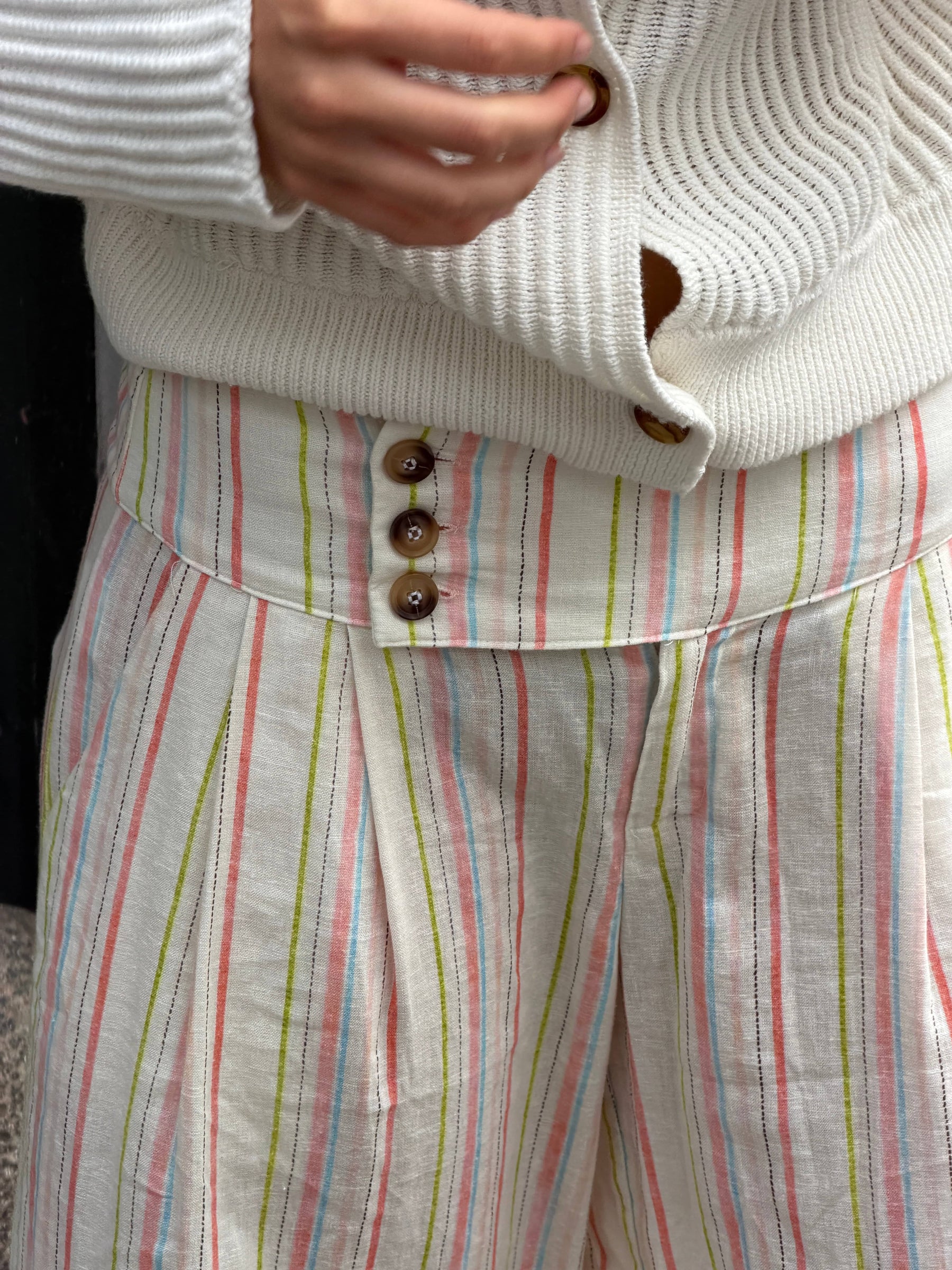 Lira striped loose linen pants - Cream white
