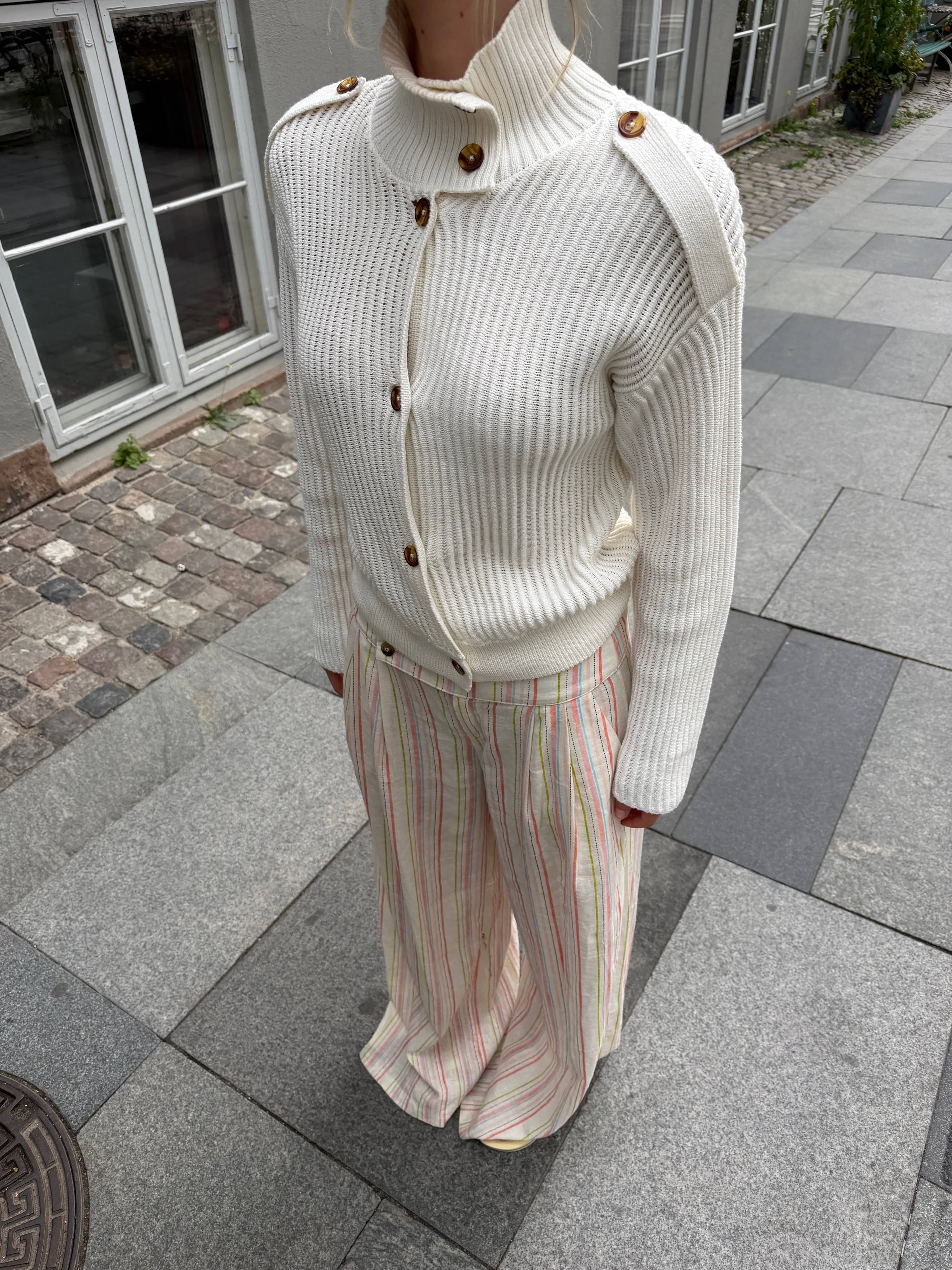 Lira striped loose linen pants - Cream white