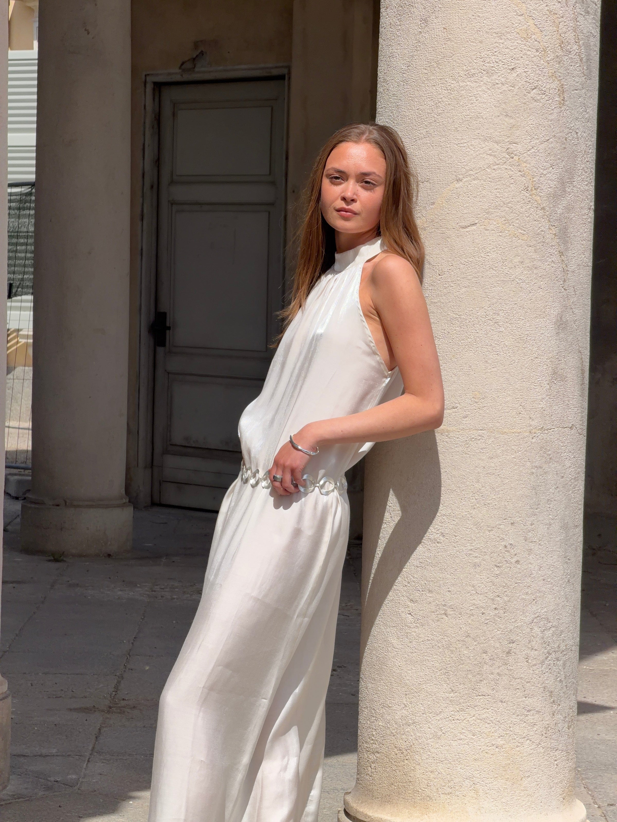 Rigmor high neck maxi dress - Creme white