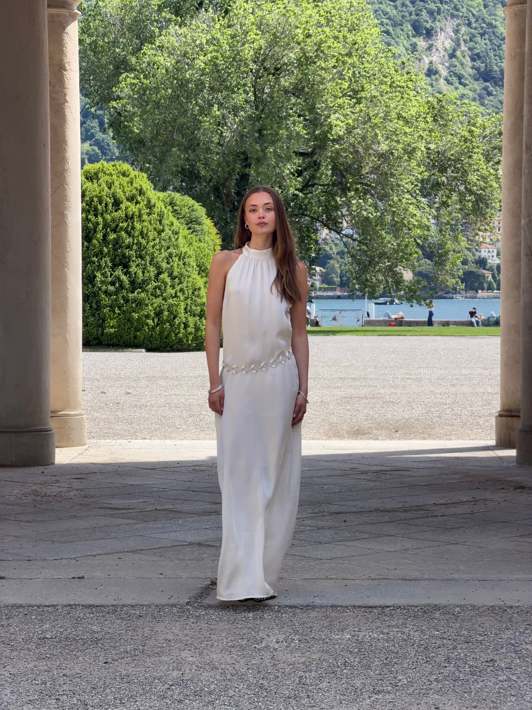 Rigmor high neck maxi dress - Creme white