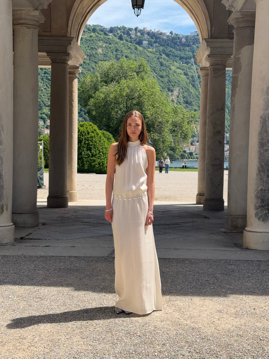 Rigmor high neck maxi dress - Creme white