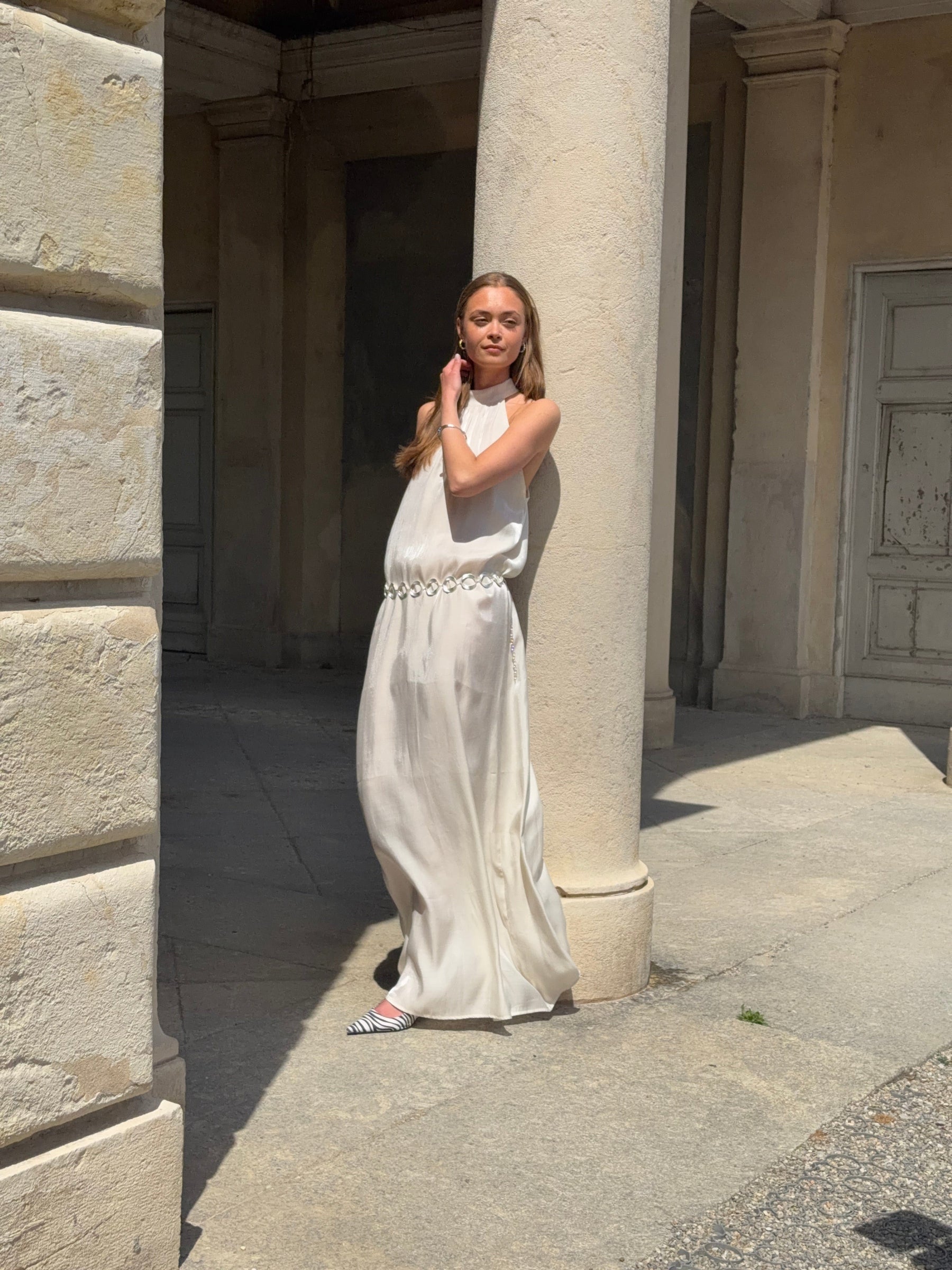 Rigmor high neck maxi dress - Creme white
