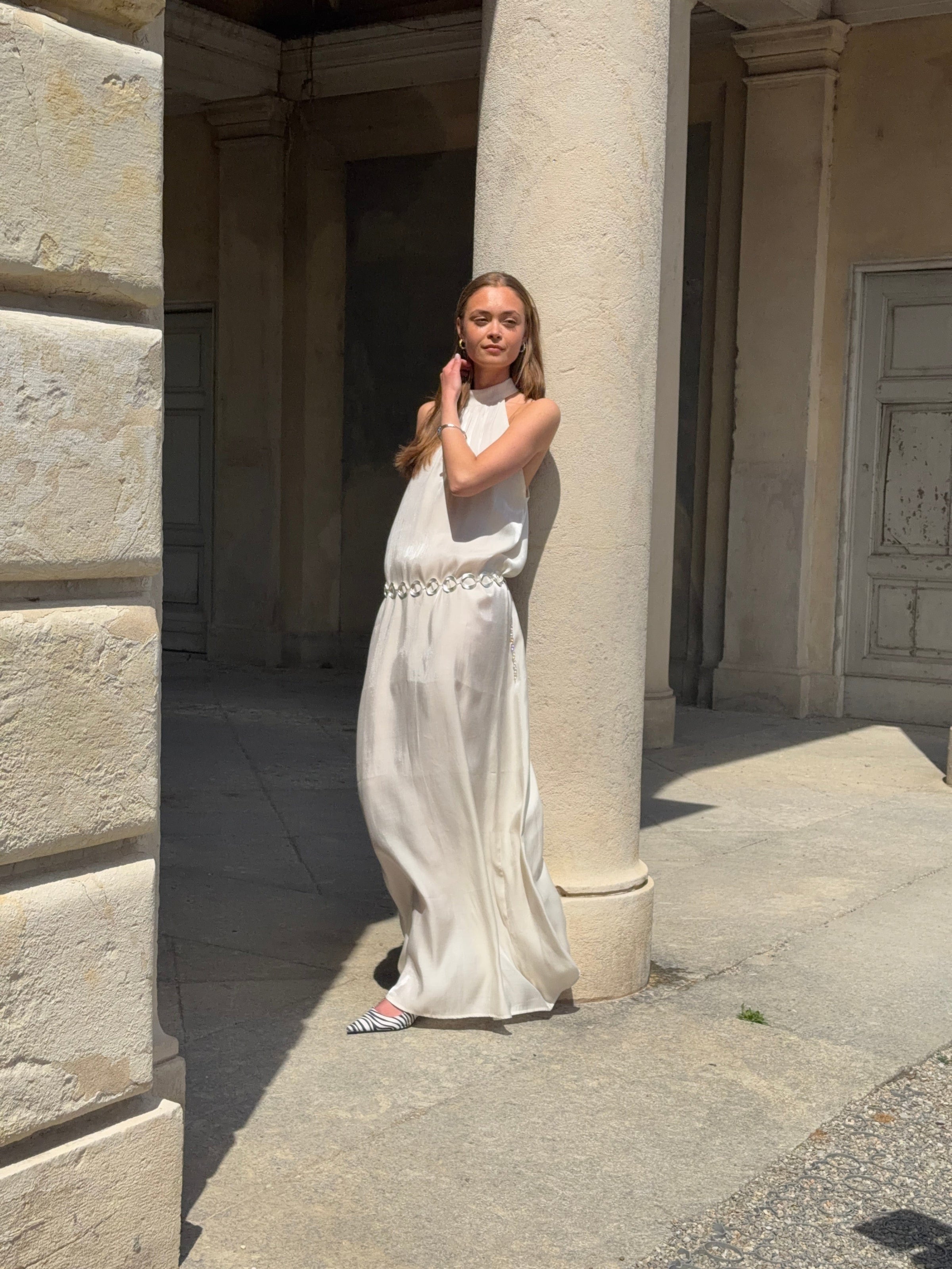 Rigmor high neck maxi dress - Creme white