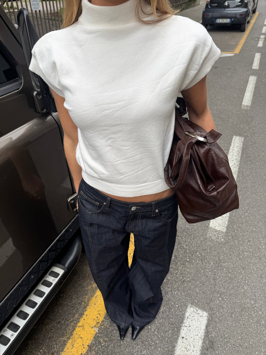 Iris high neck knit top - Beige