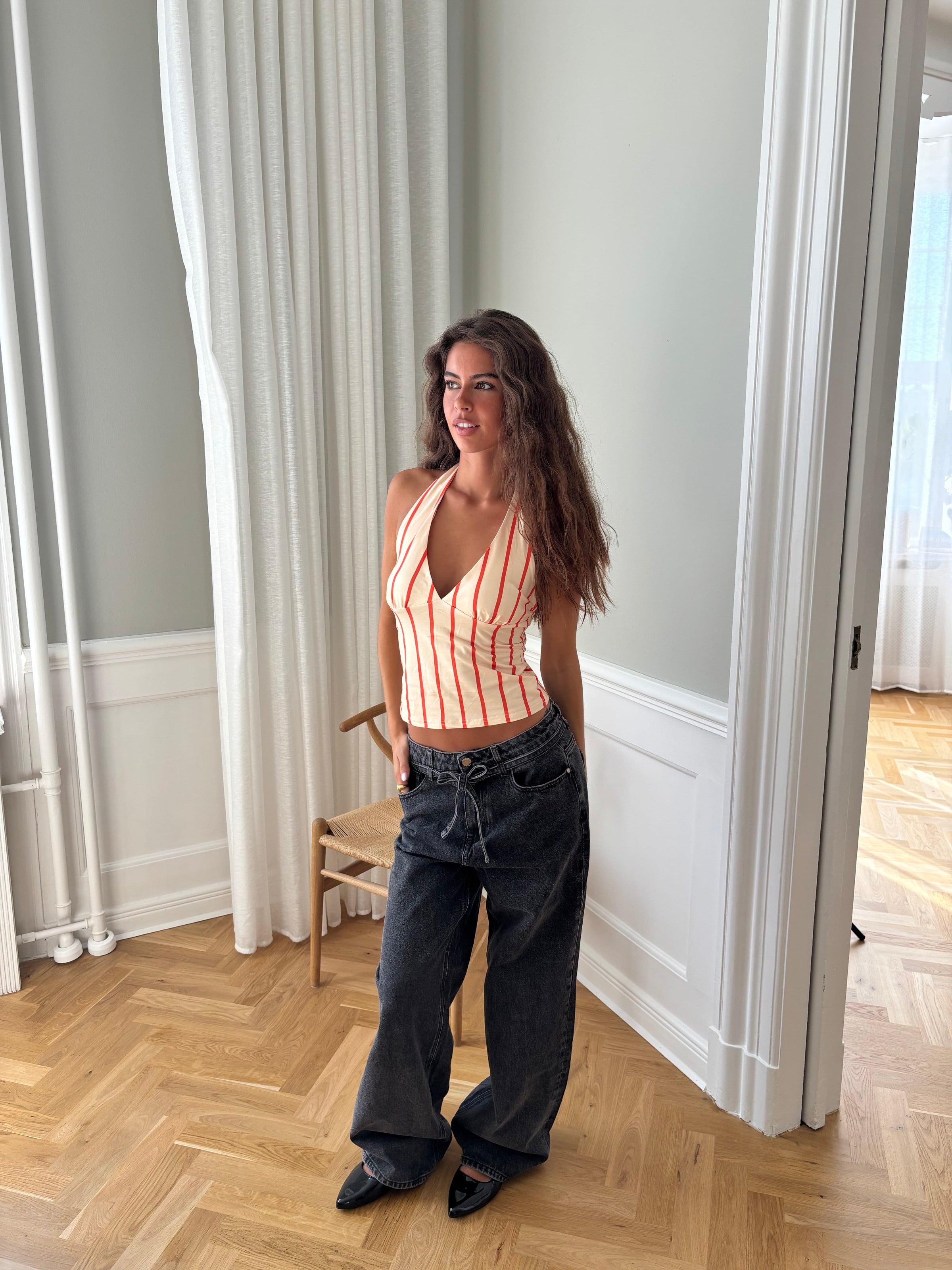 Ophelia striped top - Beige/Orange