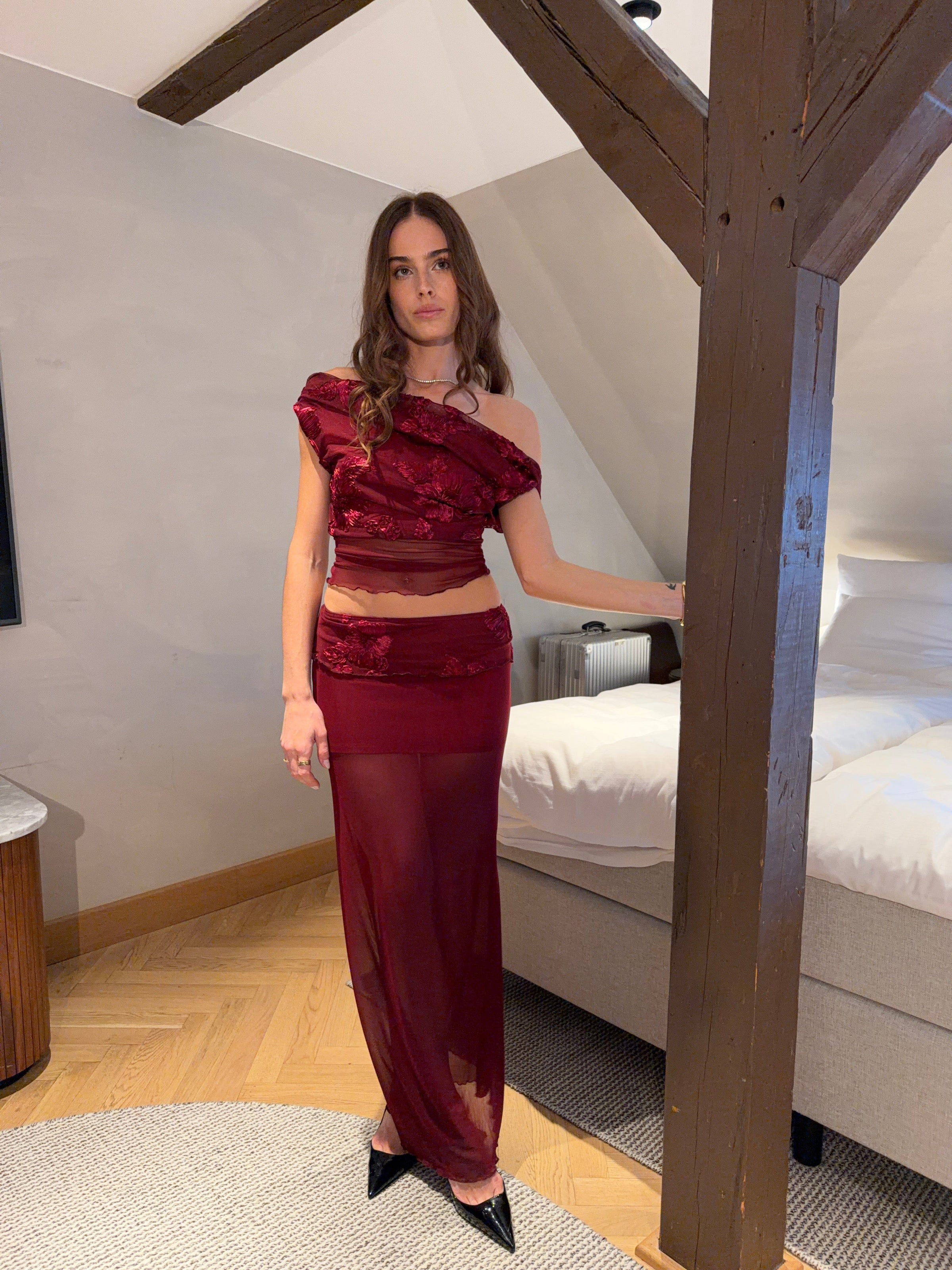 Kivo mesh off-shoulder top - Dark red
