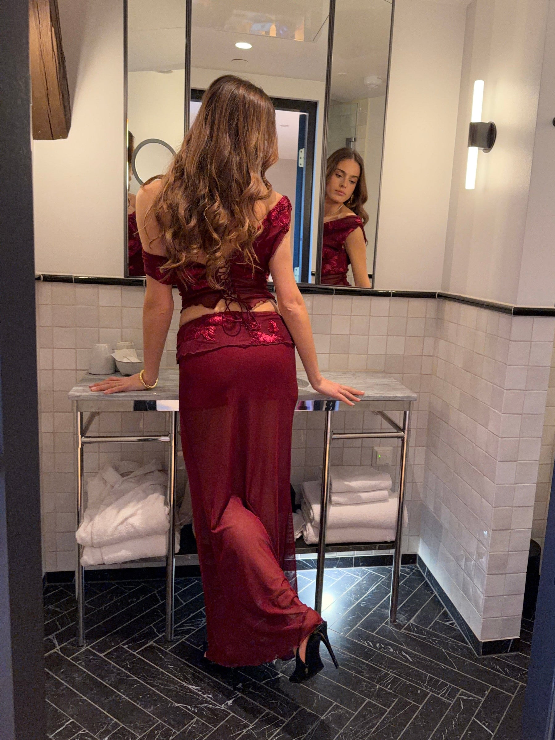 Kivo maxi mesh skirt - Dark red