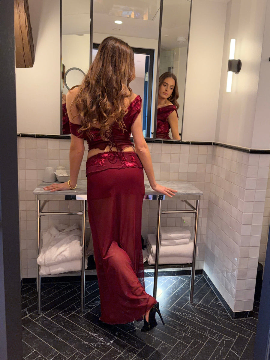 Kivo maxi mesh skirt - Dark red