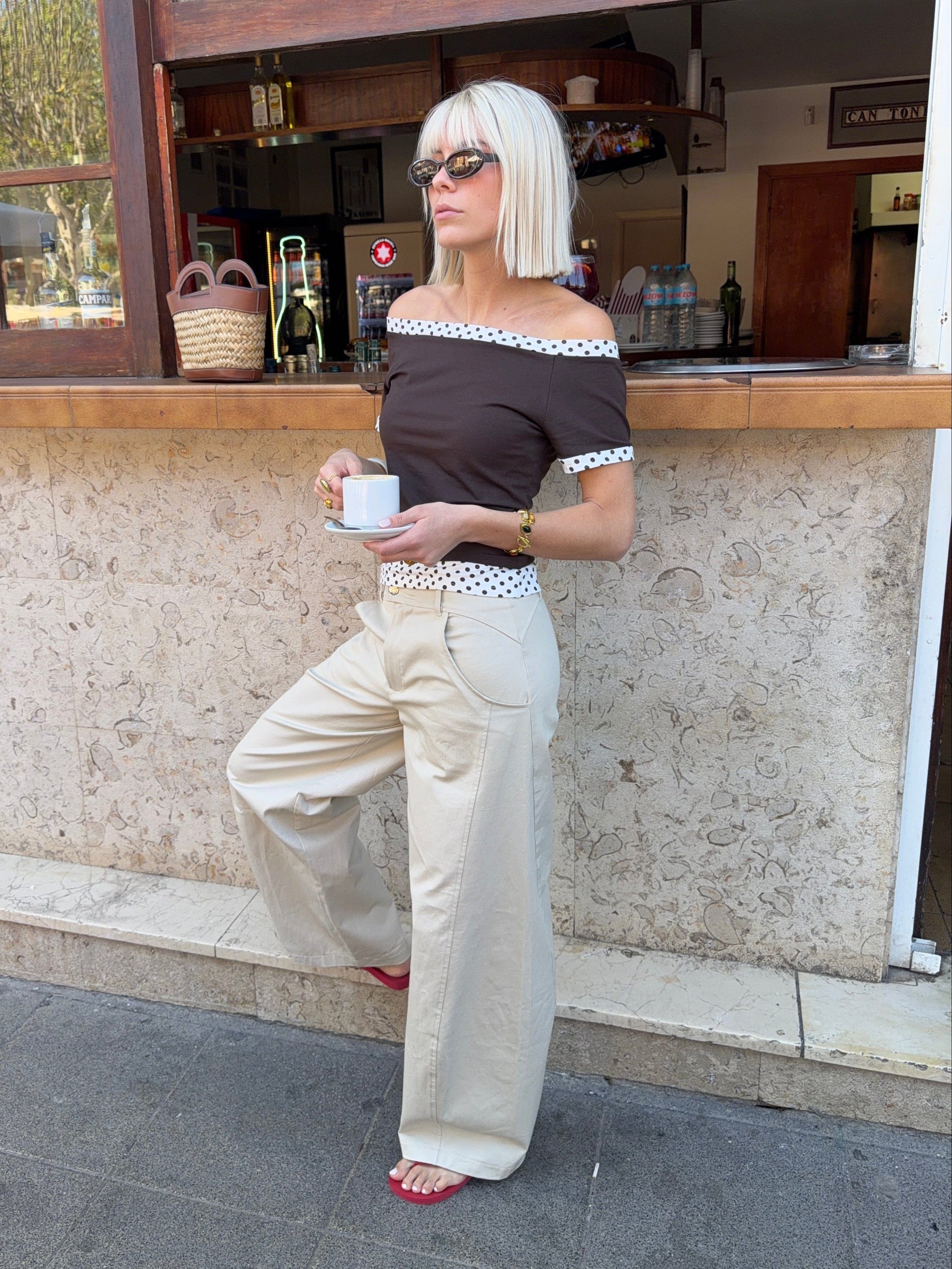 Fanny barrel cutting line pants - Beige
