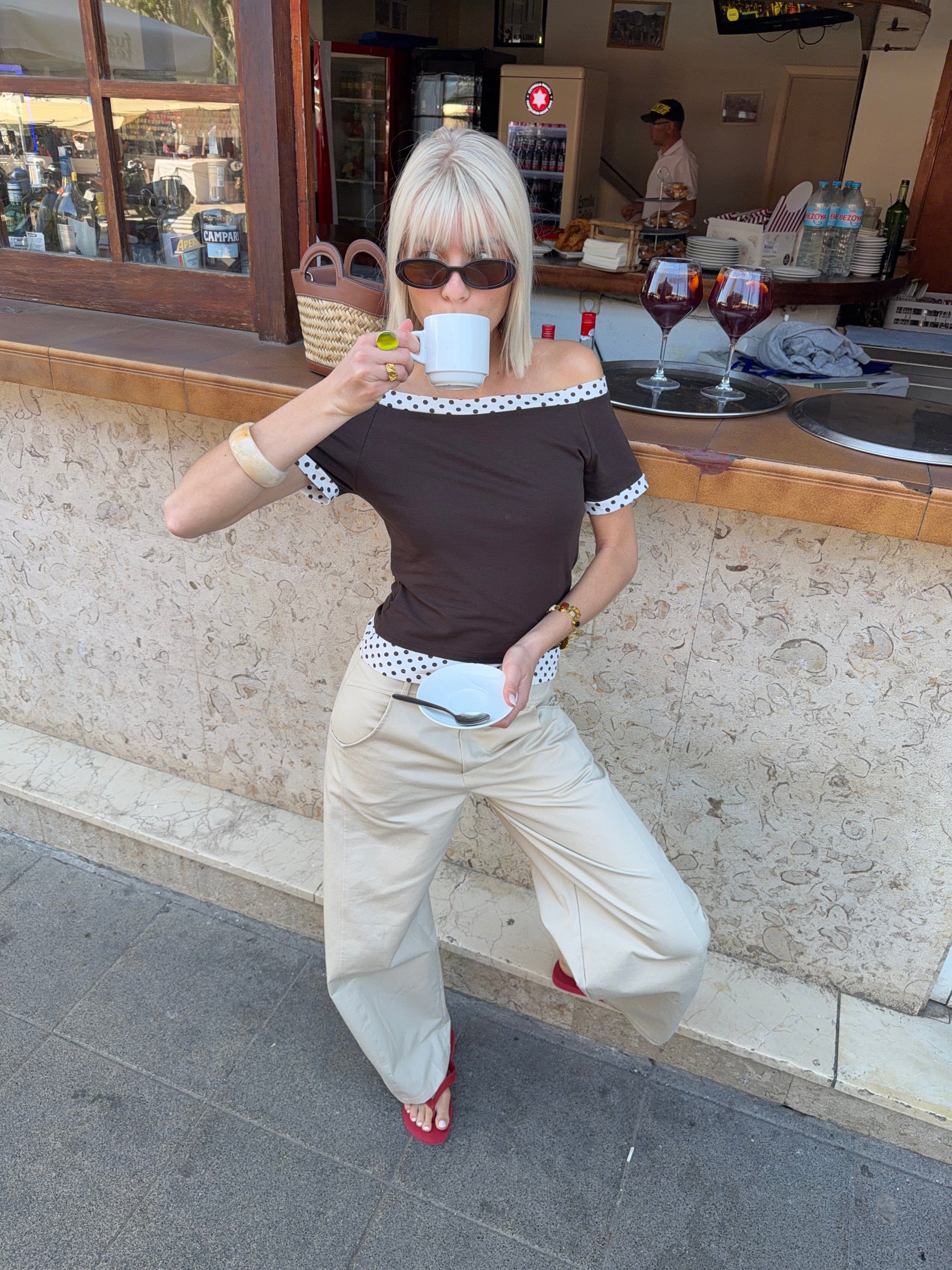 Fanny barrel cutting line pants - Beige