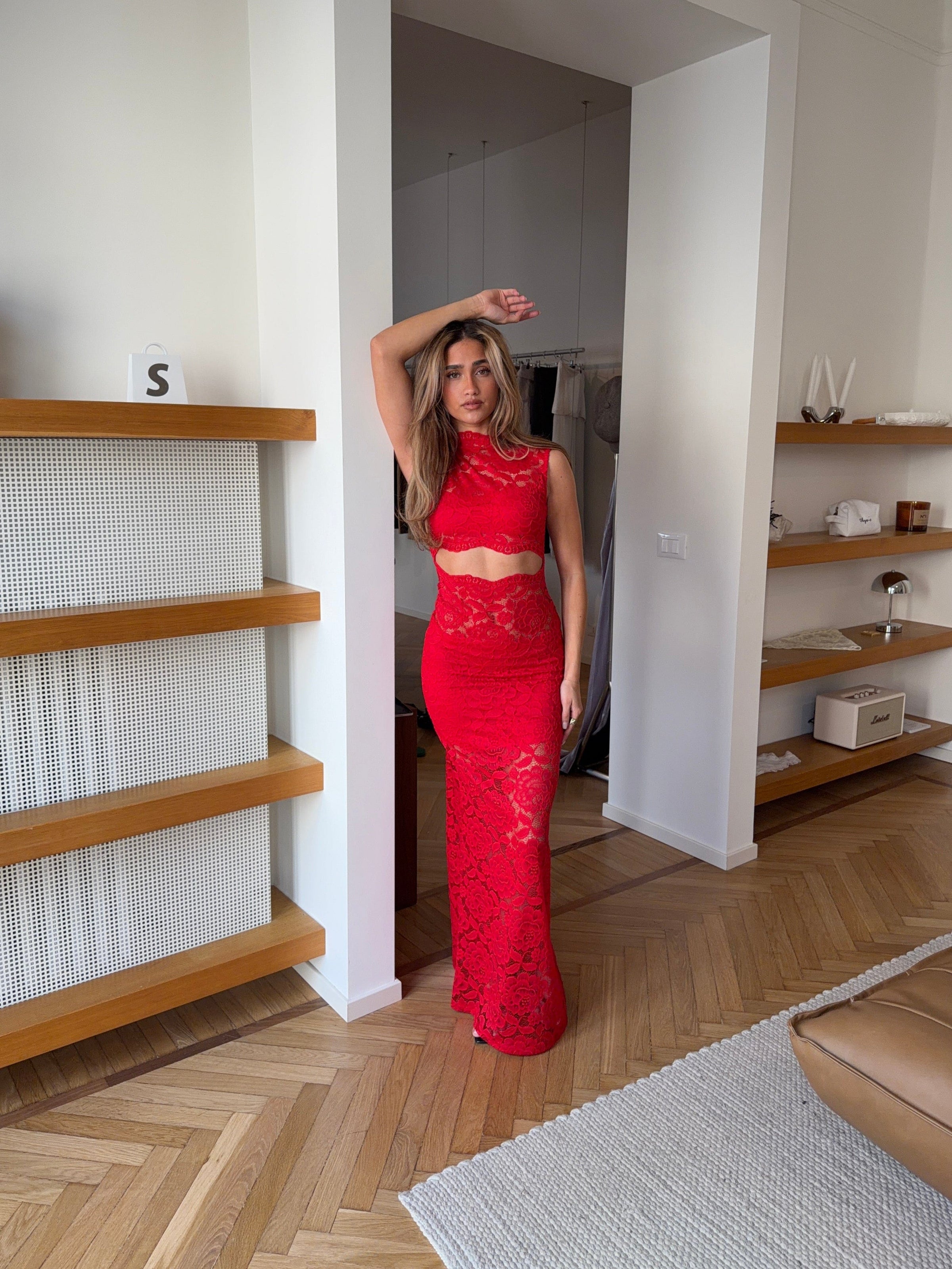 Lydia lace maxi dress  - Red