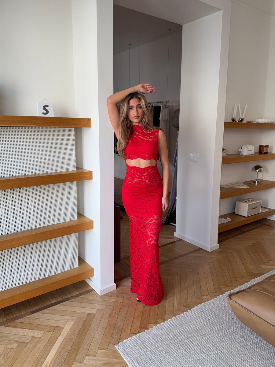 Lydia lace maxi dress  - Red