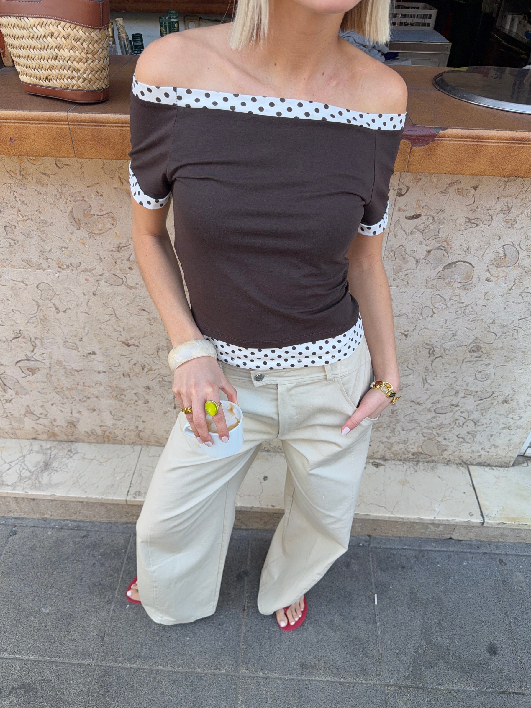 Fanny barrel cutting line pants - Beige