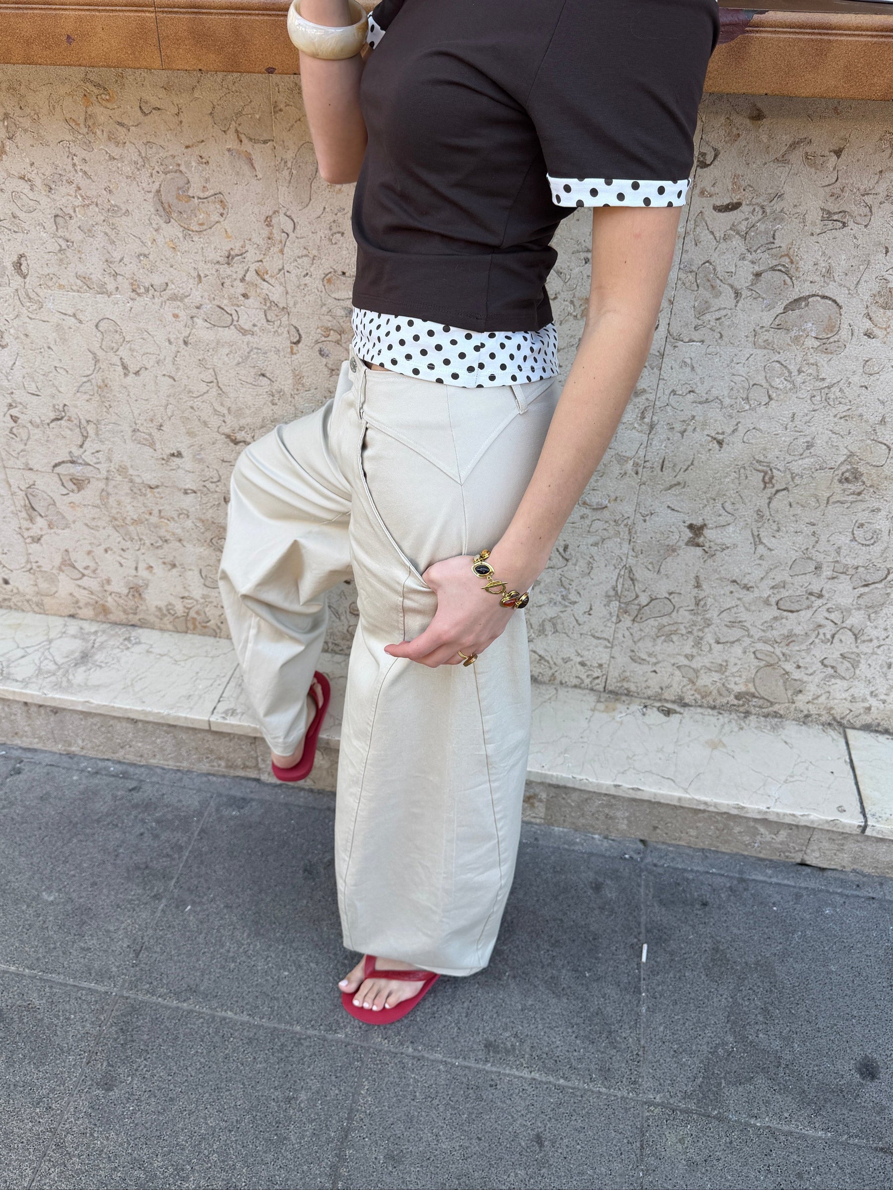 Fanny barrel cutting line pants - Beige