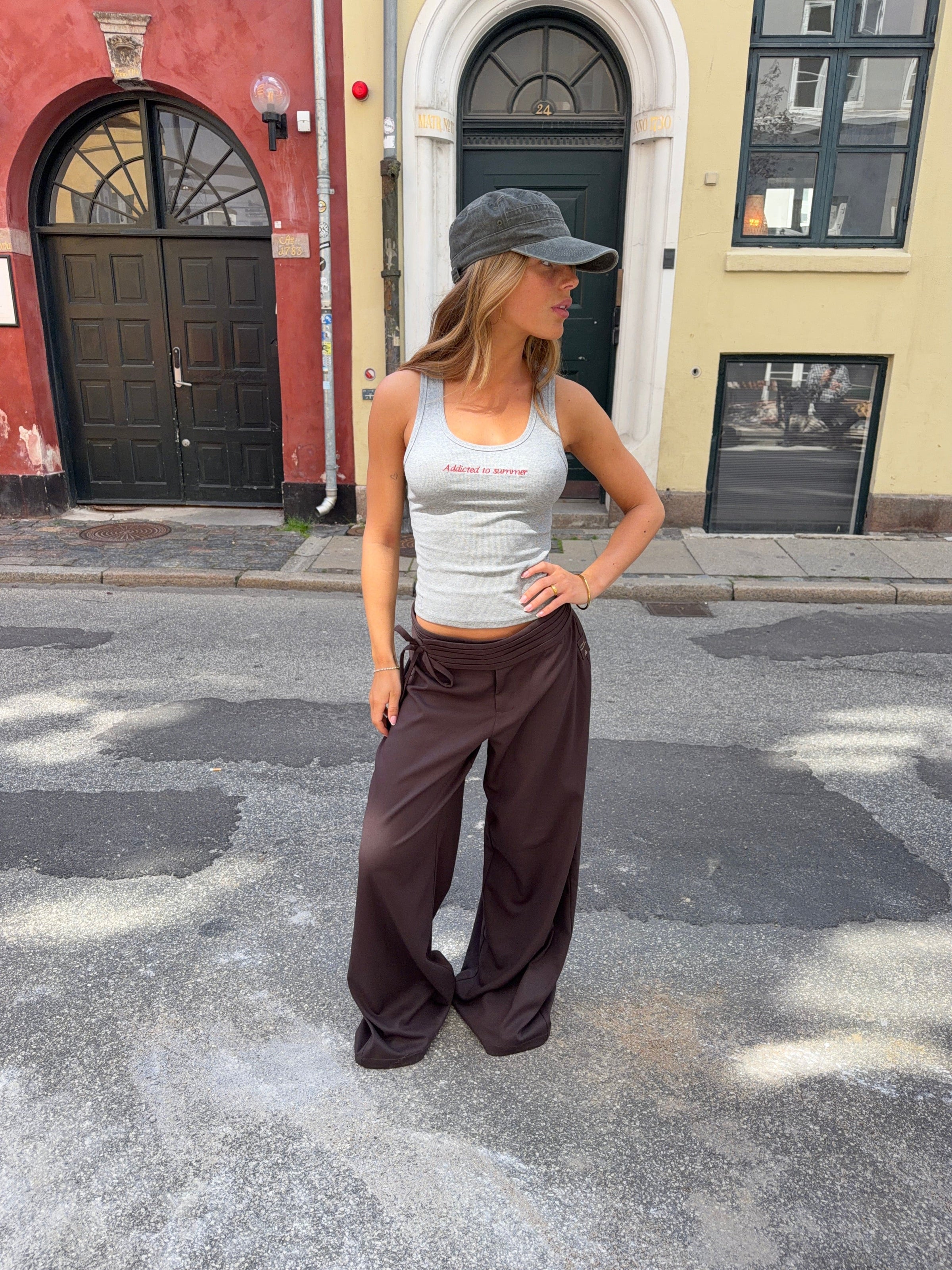 Gia loose tie string suit pants - Dark brown