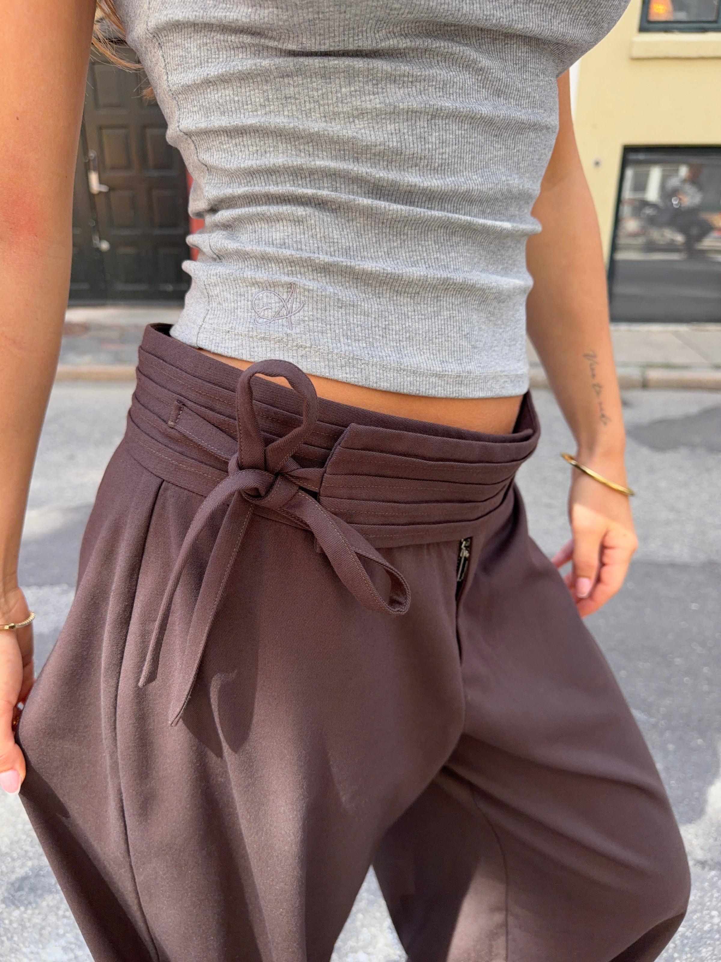Gia loose tie string suit pants - Dark brown