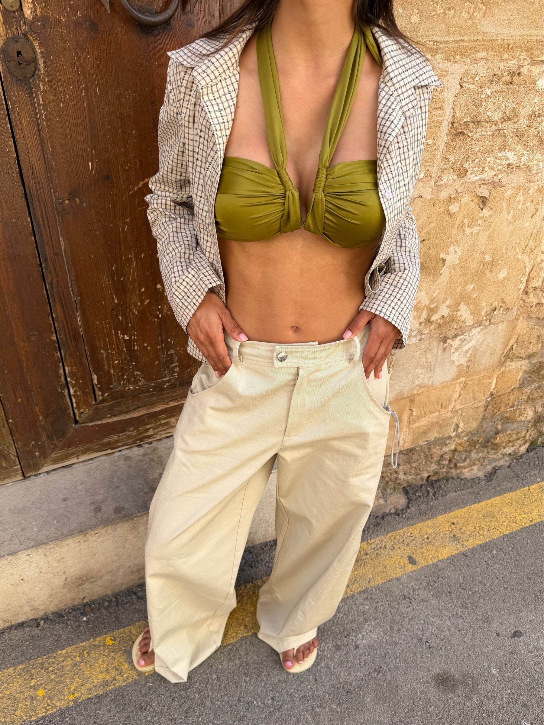 Fanny barrel cutting line pants - Beige