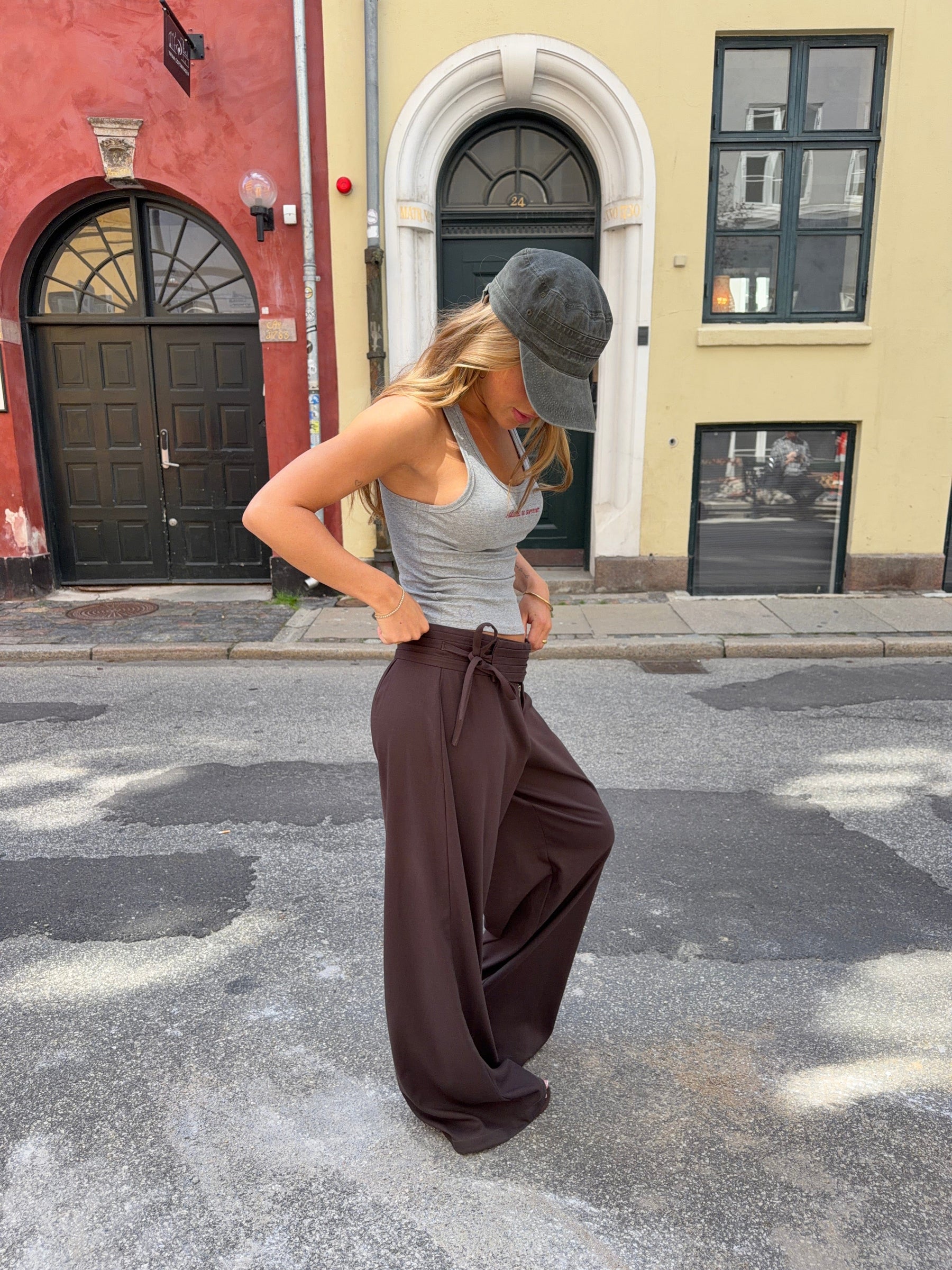Gia loose tie string suit pants - Dark brown