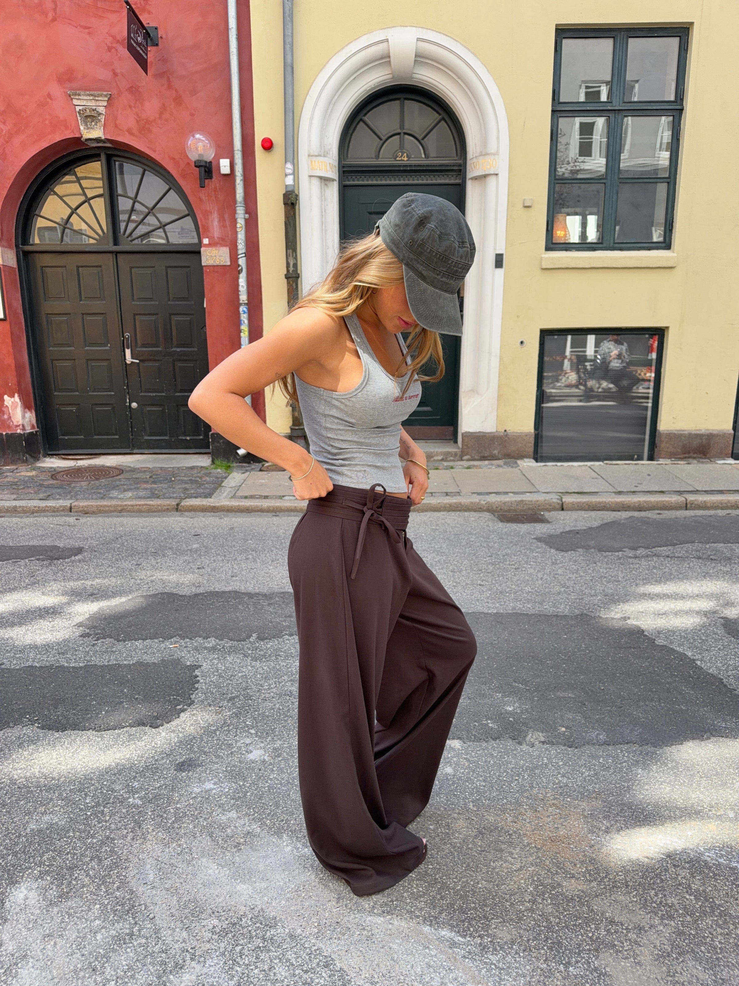 Gia loose tie string suit pants - Dark brown