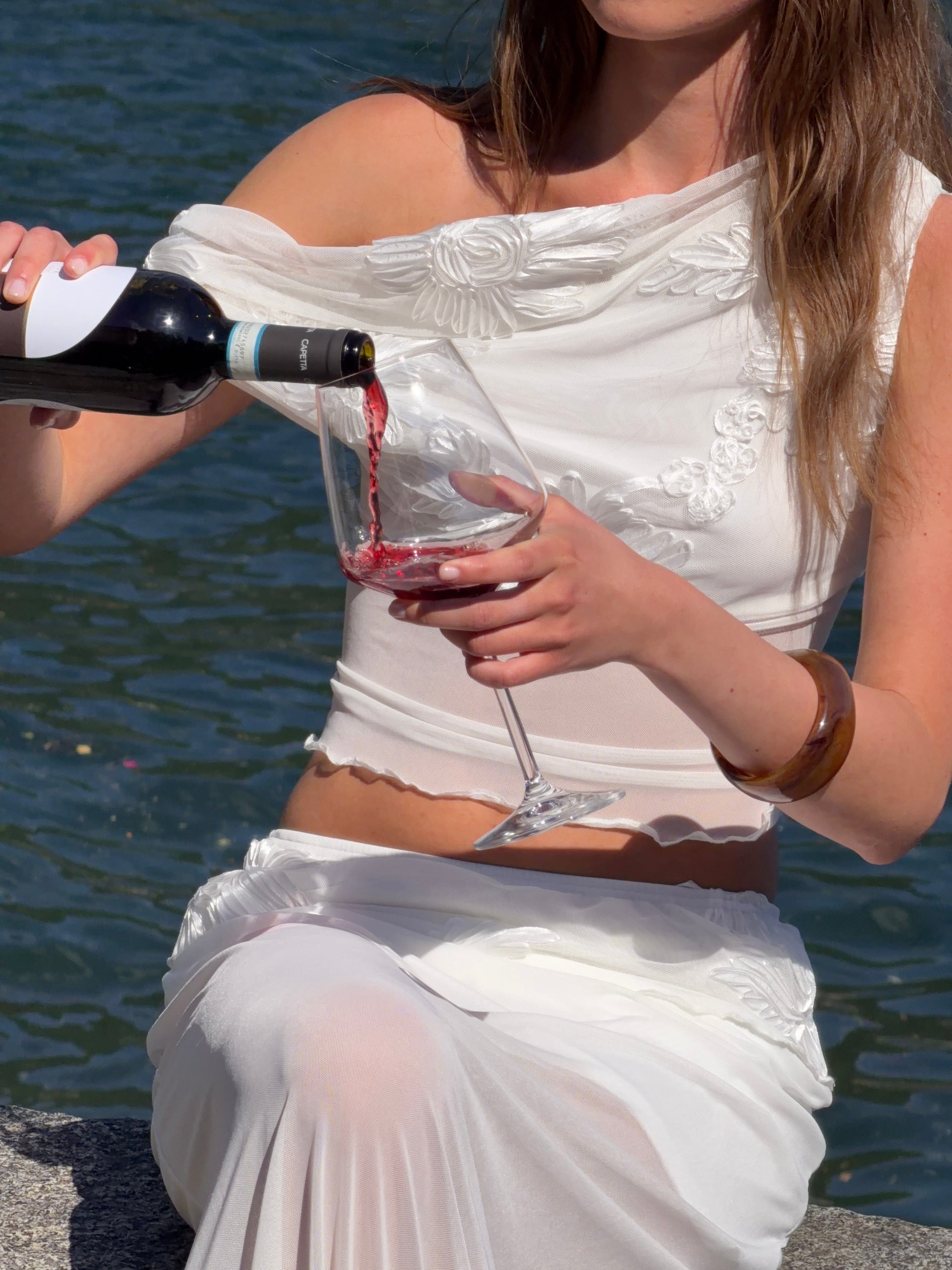 Kivo mesh off shoulder top - White