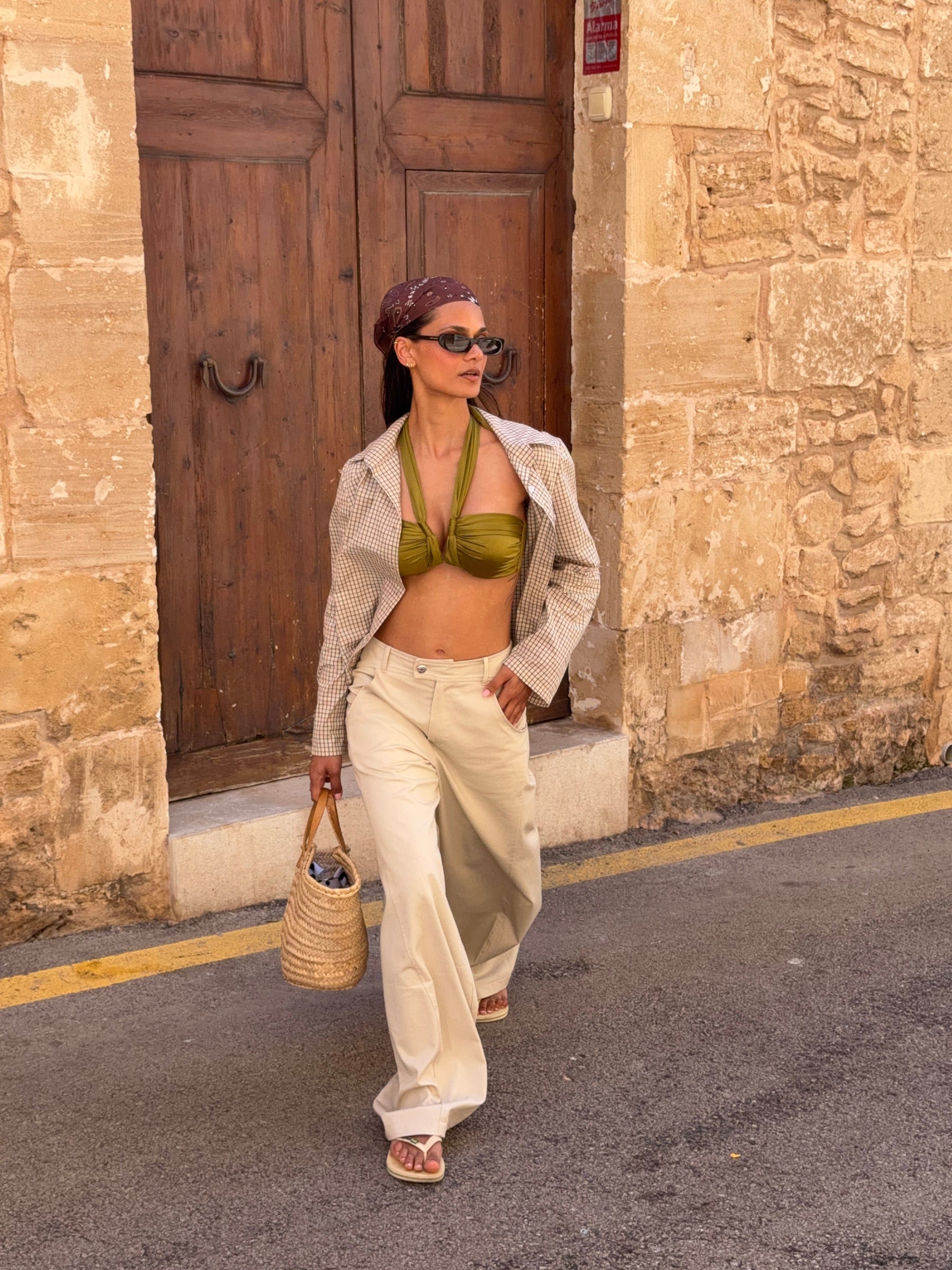 Fanny barrel cutting line pants - Beige