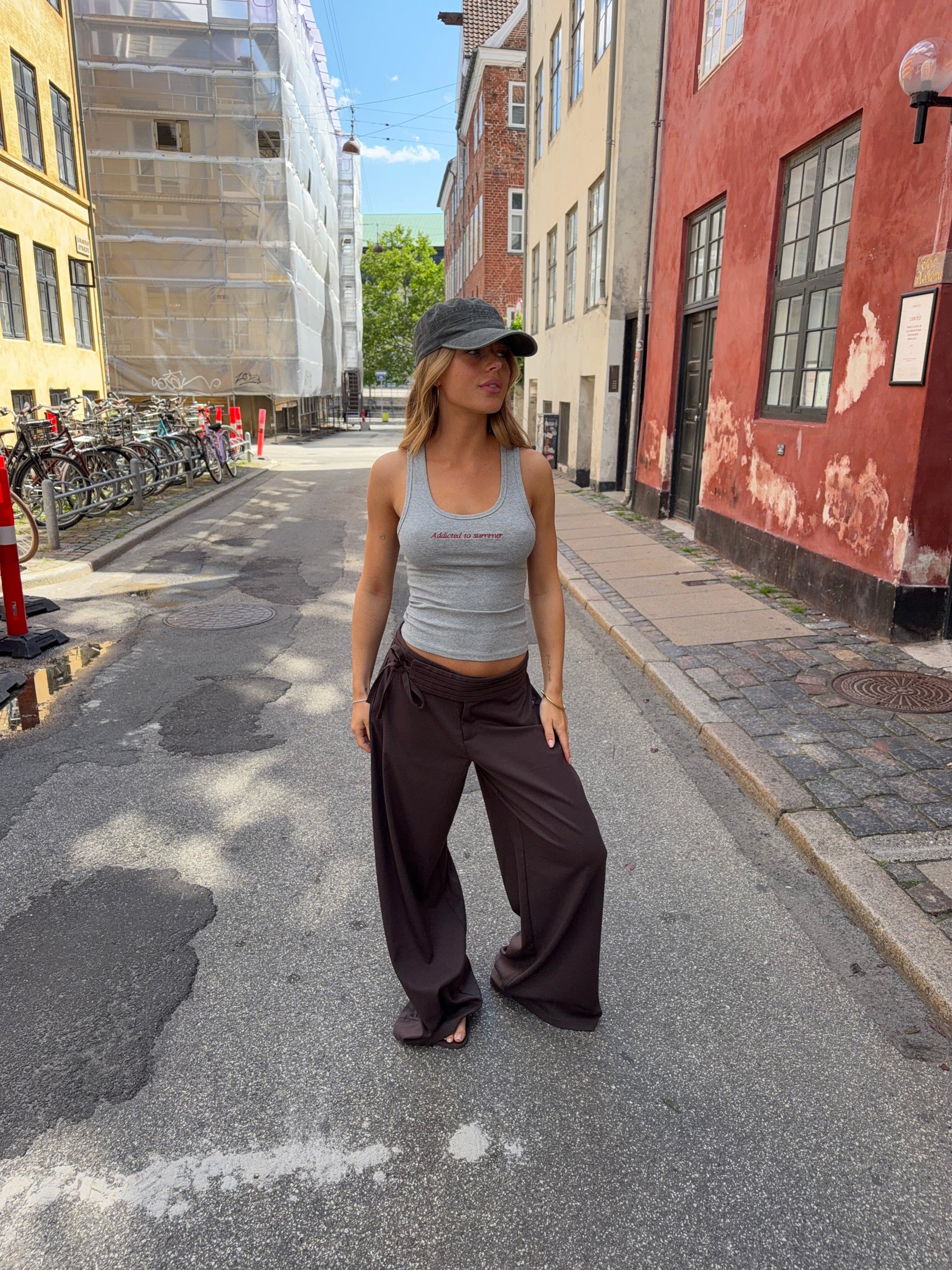 Gia loose tie string suit pants - Dark brown