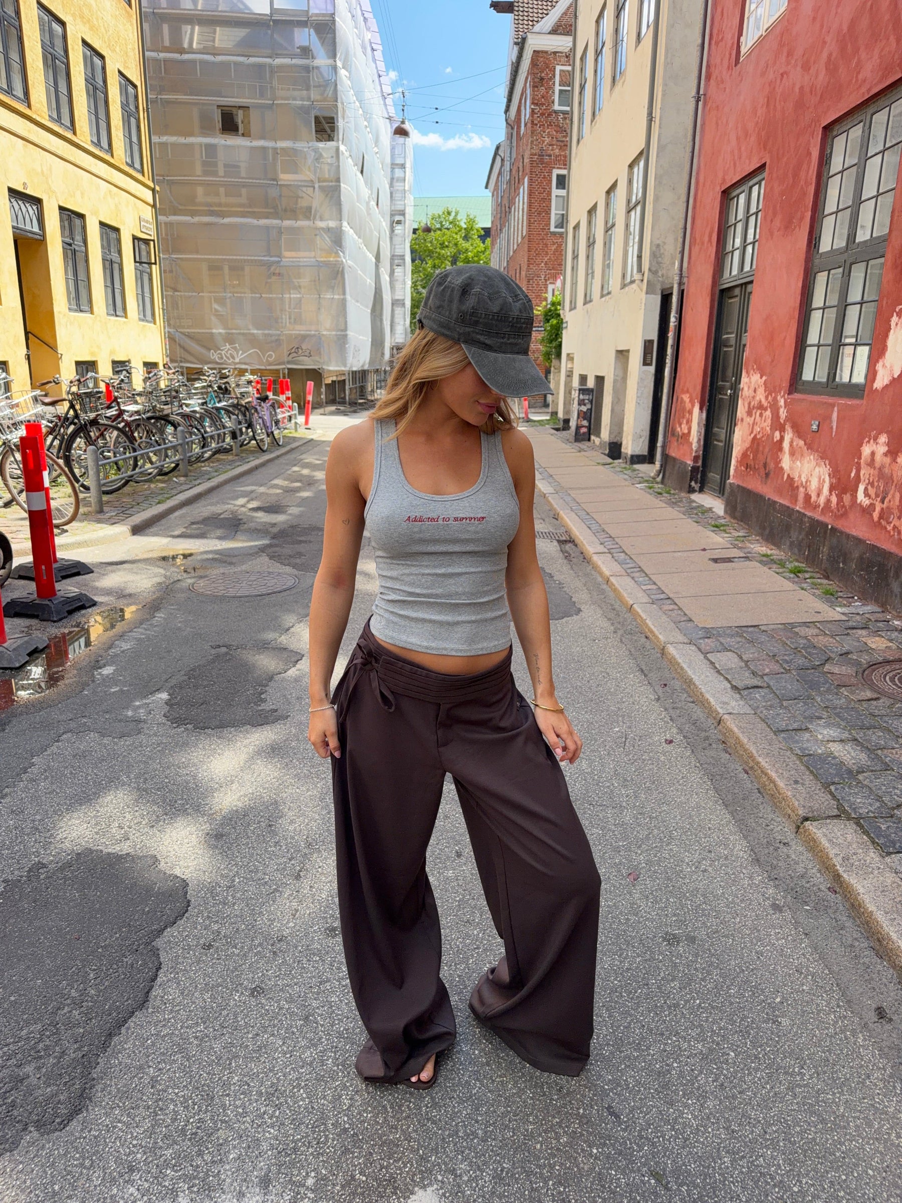 Gia loose tie string suit pants - Dark brown