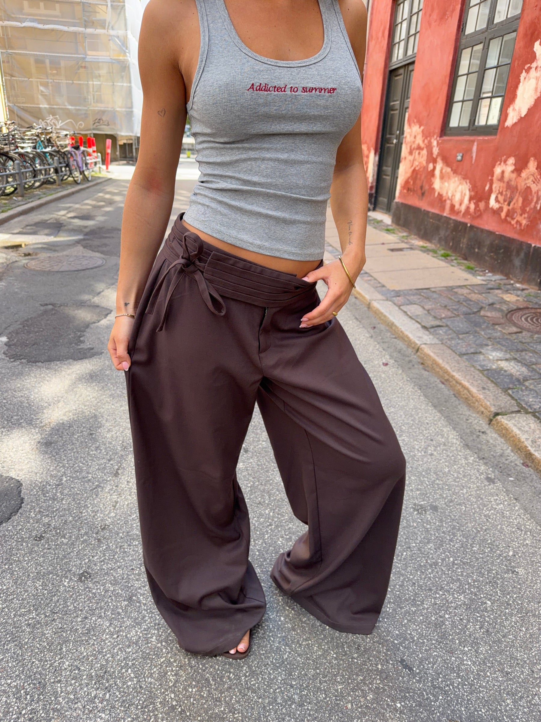 Gia loose tie string suit pants - Dark brown