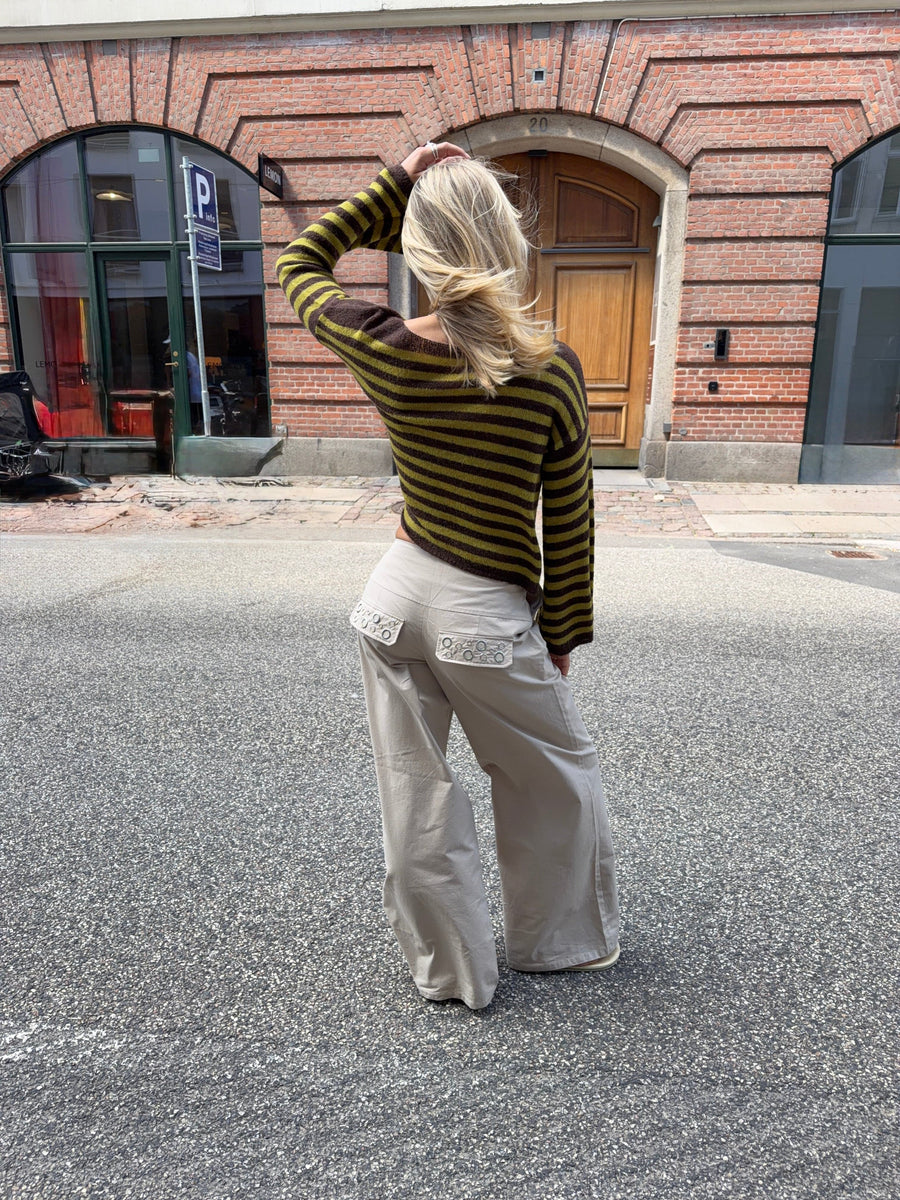 Tara eyelet baggy pants - Taupe