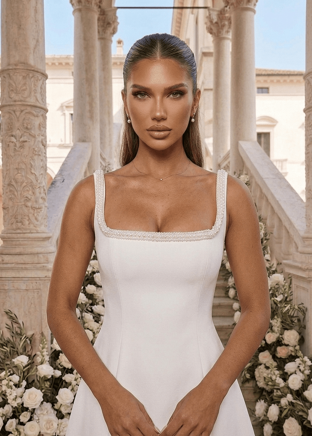 Timeless Muse Pearl Trim Mini Dress - White