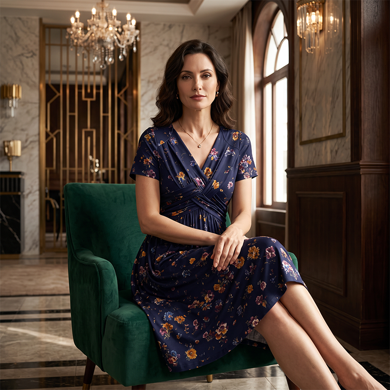 🌿Women's V-Neck Floral Print Dress with Twist Waist