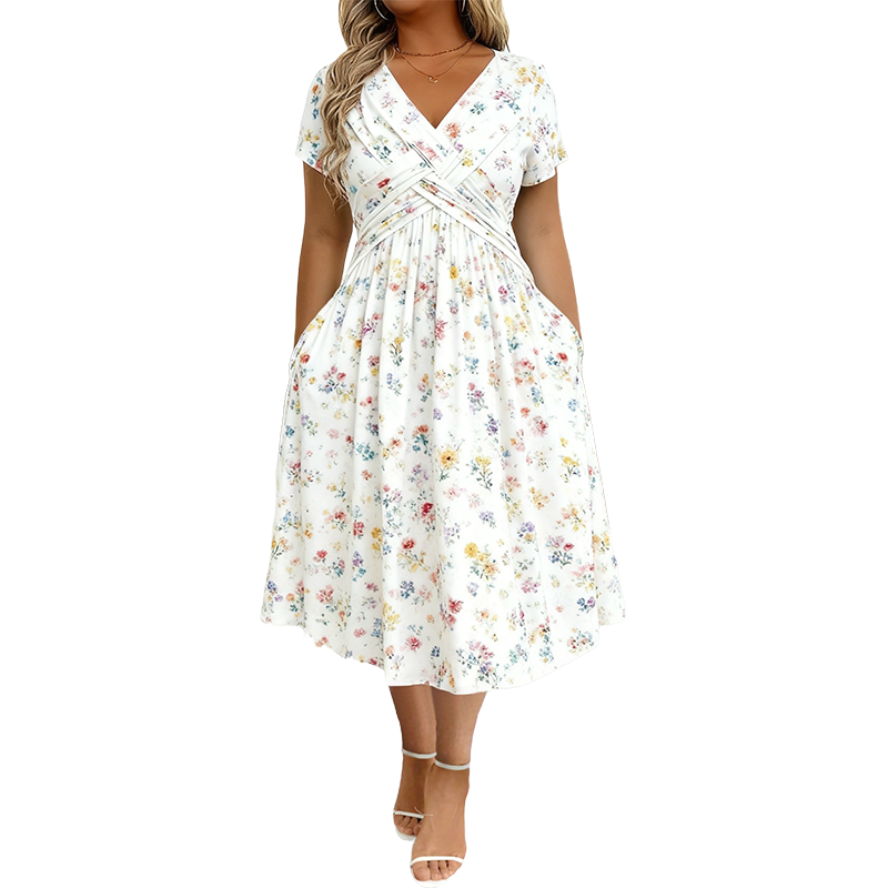 🌿Women's V-Neck Floral Print Dress with Twist Waist