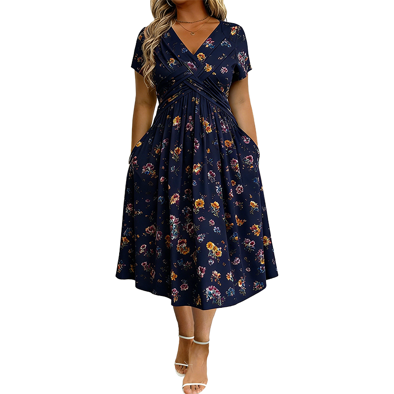 🌿Women's V-Neck Floral Print Dress with Twist Waist