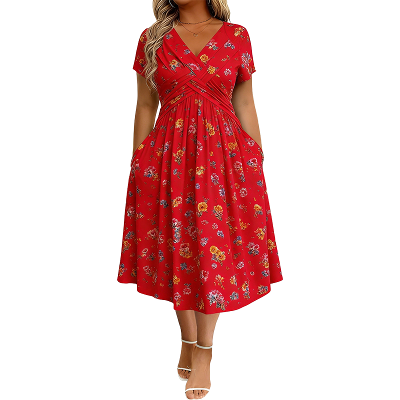 🌿Women's V-Neck Floral Print Dress with Twist Waist